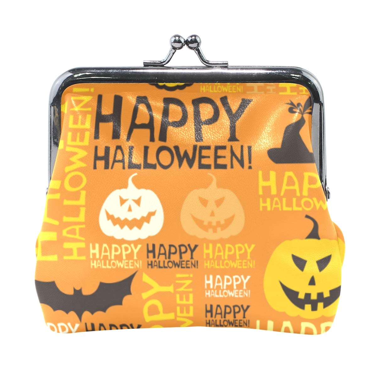 Halloween Orange Seamless Bats Pumpkin Coin Purse for Women - Retro Kiss-lock Buckle Wallet with Card Holder - Perfect for Trick-or-Treating, Parties & Everyday Use