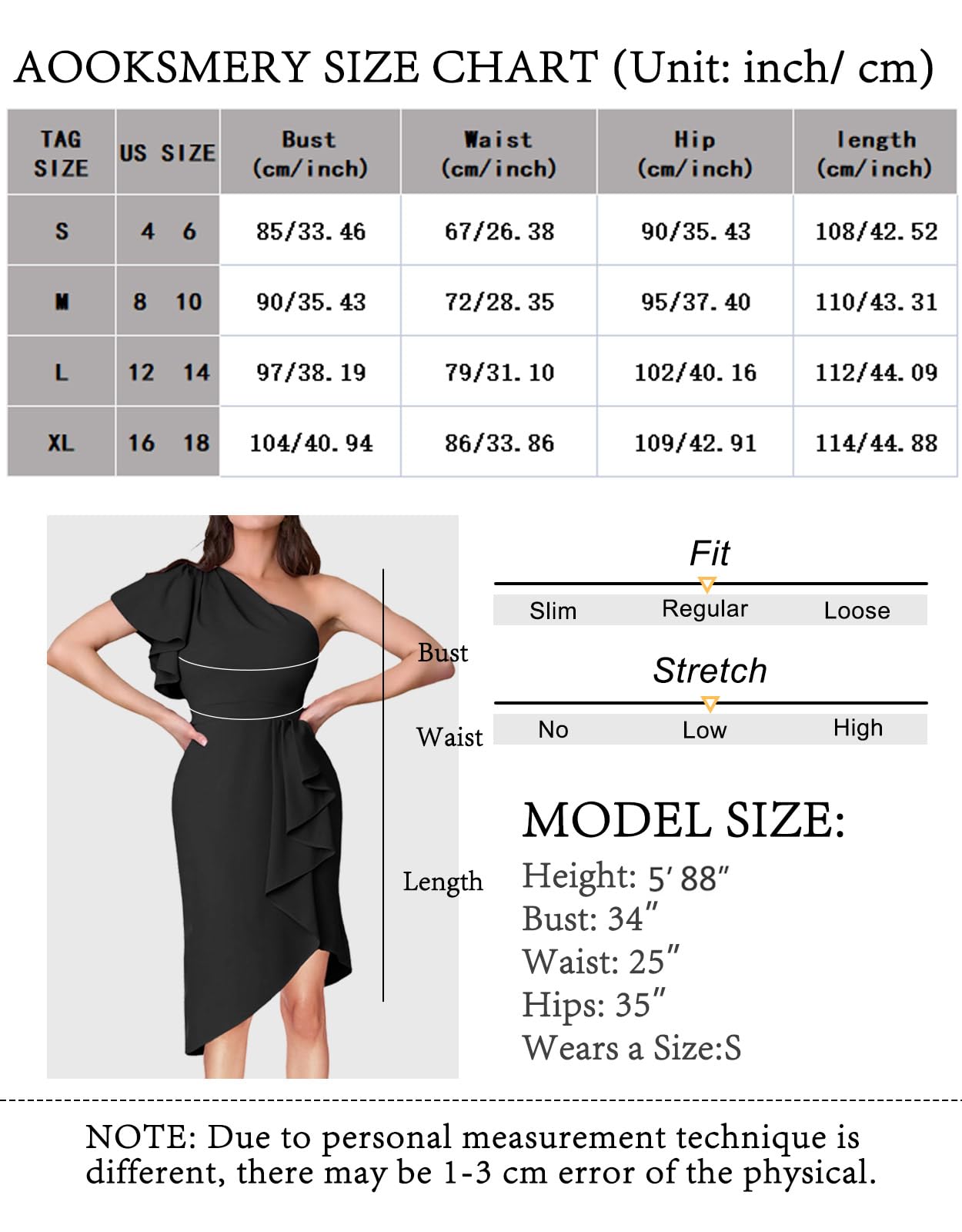 Elegant AOOKSMERY Women's One Shoulder Waterfall Ruffle Sleeve Midi Bodycon Dress - Semi Formal Wrap Cocktail & Wedding Guest Dress for Parties, Date Nights & Special Occasions