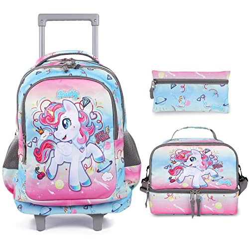 Seastig 18 Inch Rolling Backpack for Kids - Double Handle Wheeled School Backpack with Lunch Bag Set | Durable Travel Backpack for Boys & Girls | Perfect for School, Travel & Daily Commute
