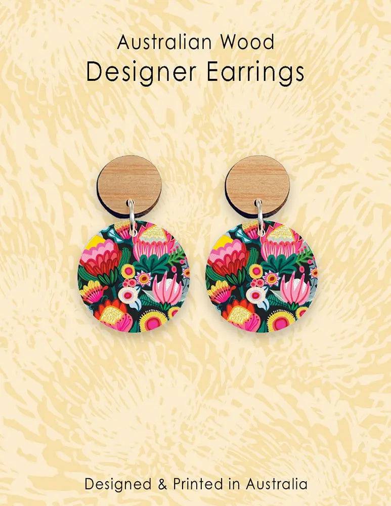Bush Flowers Australian Wooden Earrings - Handmade Boho Dangle Earrings for Women - Perfect for Festivals, Weddings & Everyday Wear