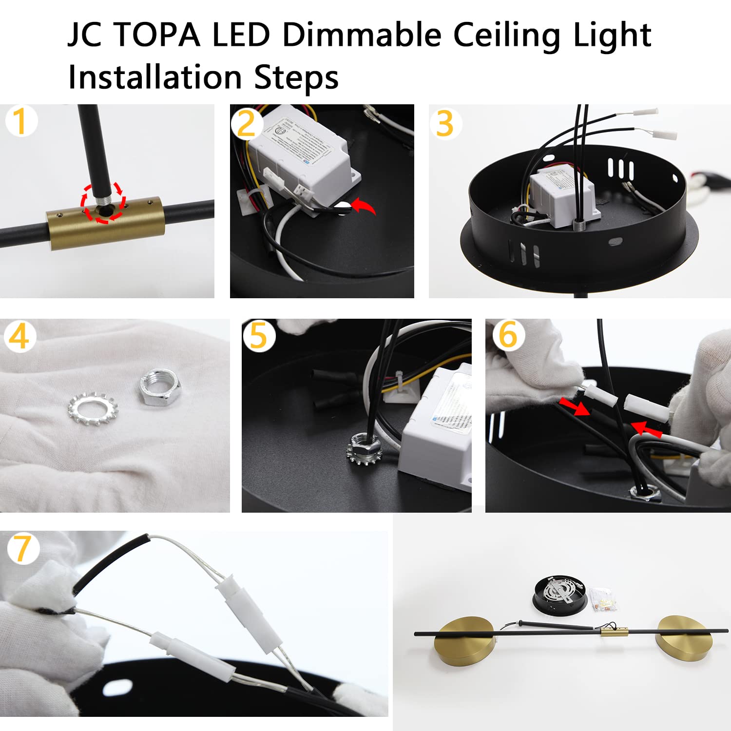 Modern 15W 2-Light Dimmable LED Semi Flush Mount Ceiling Light Fixture - Black & Gold 3000K Warm White for Dining Room, Kitchen, Living Room, Bedroom, Office | Energy Saving Home Lighting for Modern Interior Decor