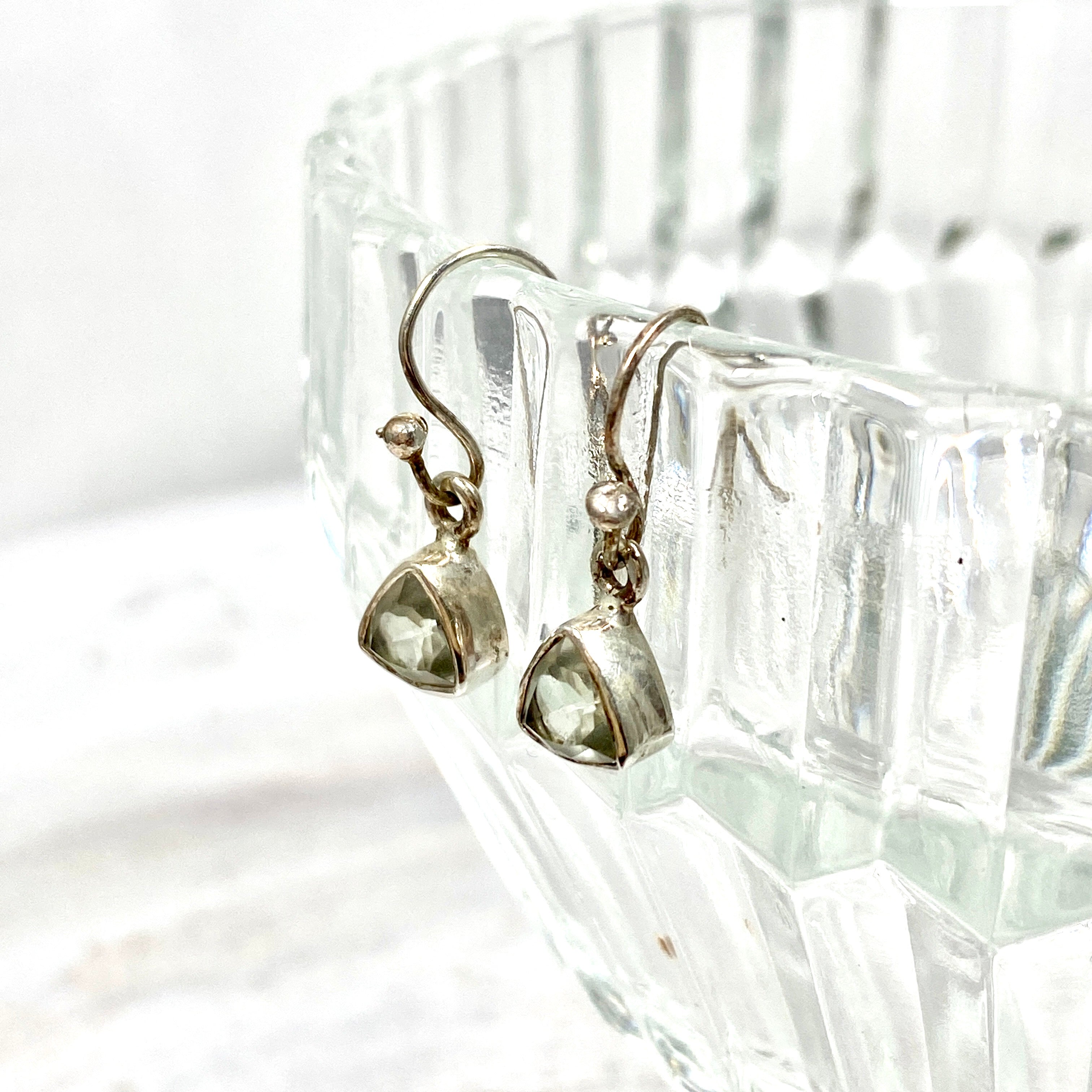 Clear Quartz Petite Triangular Faceted Earrings R2363 CQT - Elegant & Dainty Crystal Jewelry for Women, Perfect for Parties, Weddings & Everyday Wear