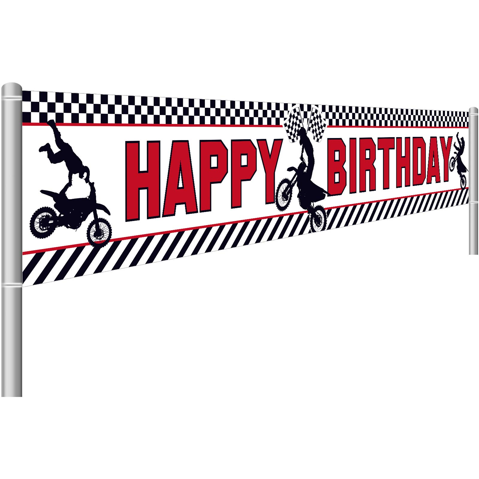 Boao Large Motocross Birthday Banner - 250x45cm (98.4x17.7 Inch) Dirt Bike Party Decorations for Boys & Girls - Indoor/Outdoor Racing Theme Party Supplies - Perfect for Birthday Celebrations, Baby Showers & Motorcycle Themed Events