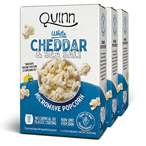 Organic Non-GMO White Cheddar Microwave Popcorn - Quinn Snacks 7oz (Pack of 3) | Healthy Movie Night Snack & Office Break Treat