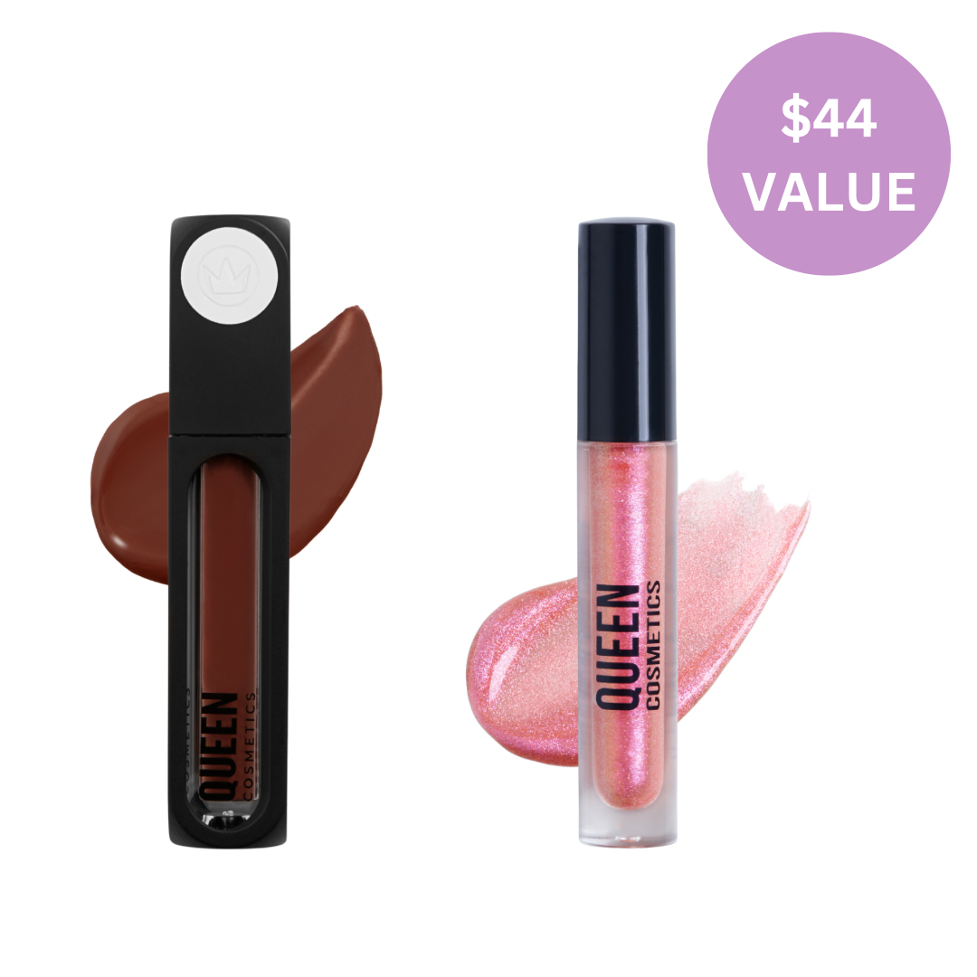 Rosewood Glow Earth Angel Matte Liquid Lipstick with Divine Aura Diamond Shimmer Gloss - Long Lasting Vegan Lip Makeup Set for Date Night & Special Occasions