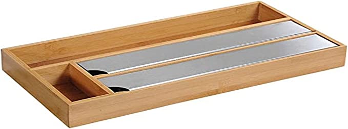 4-Compartment Bamboo Drawer Foil Dispenser - Organize Kitchen Wrap, Parchment Paper & Plastic Bags - Perfect for Pantry, Cabinet & Countertop Storage