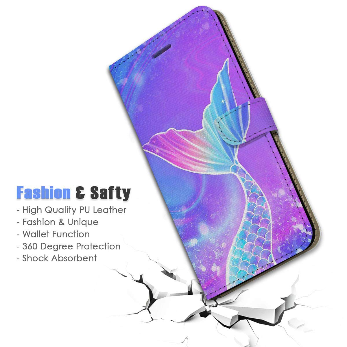 Premium Mermaid Tail Design Flip Wallet Phone Case Cover for iPhone 6 Plus/6s Plus/7 Plus/8 Plus - Slim Protective Leather Case with Card Slots & Kickstand for Daily Use, Travel and Work