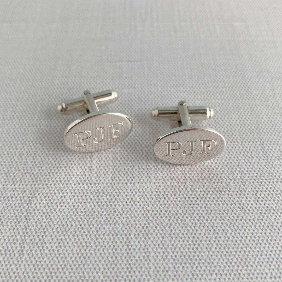 Elegant Sterling Silver Small Plain Oval Cufflinks for Men - Perfect for Weddings, Business Meetings & Formal Occasions