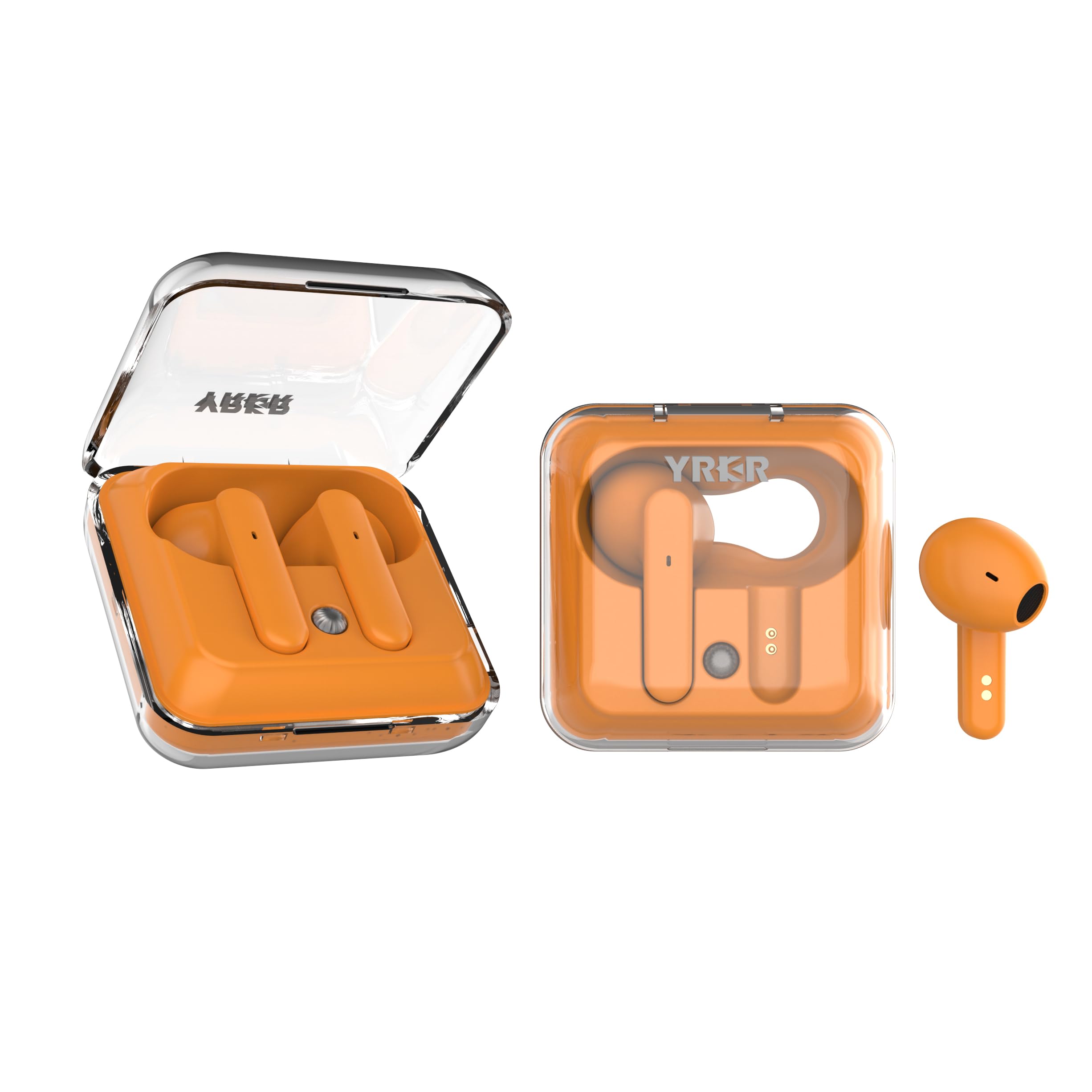 Wireless Earbuds Bluetooth 5.3 with Noise Cancelling, Cute Orange Color YK12 Earbuds with Charging Case for iPhone Android - Perfect for Gym, Running, Travel & Work