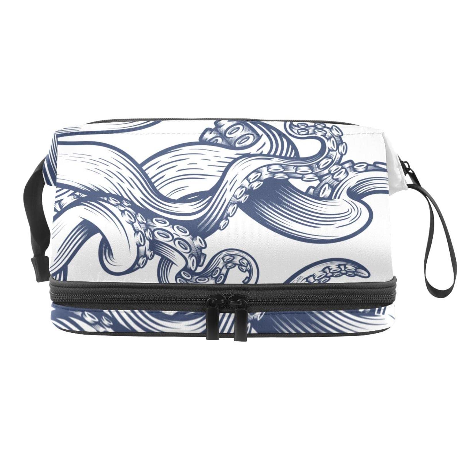 Large Waterproof Makeup Bag for Women - Travel Cosmetic Organizer with Octopus Abstract Art - Portable Toiletry Bag for Girls, Perfect for Vacation, Gym & Daily Use