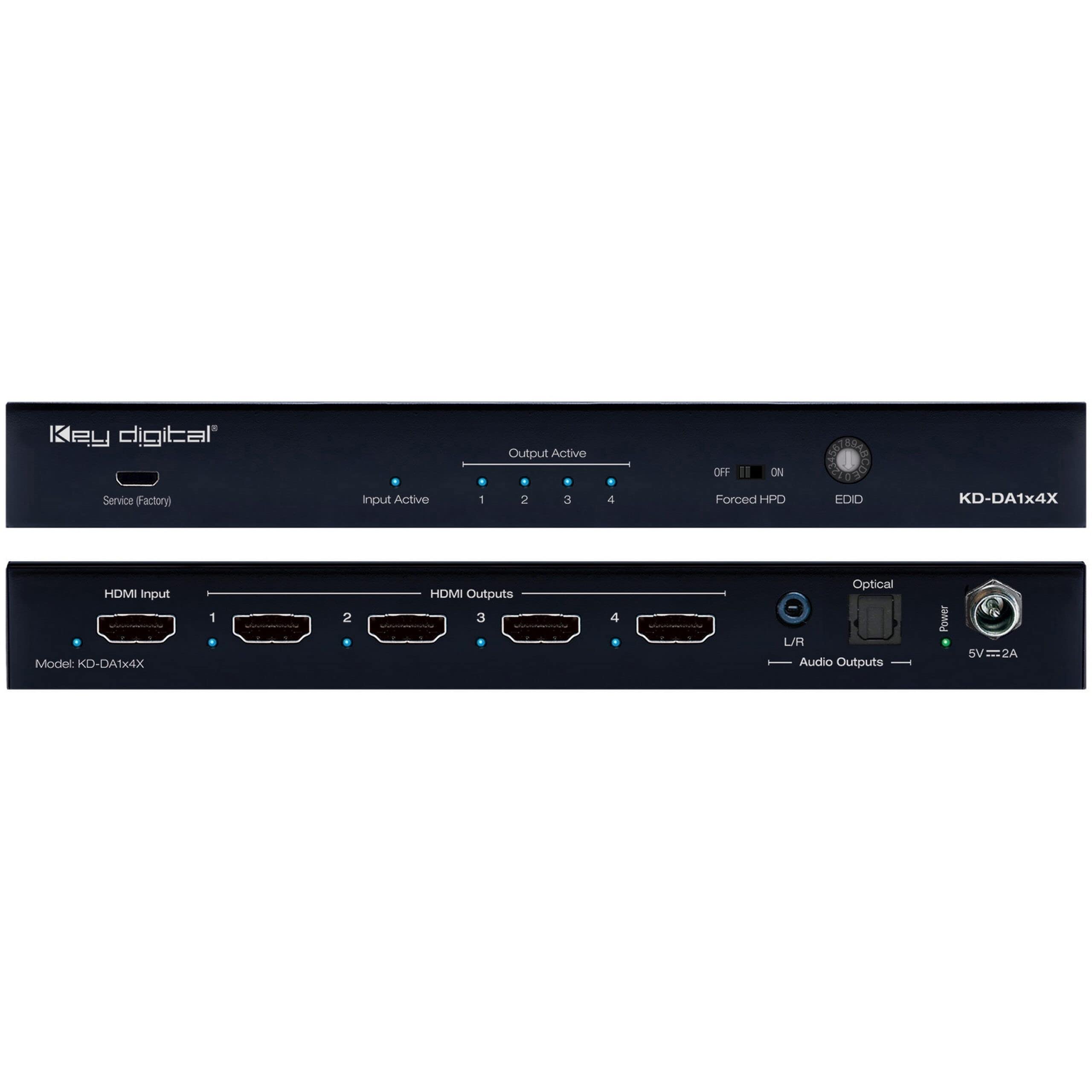 KD-DA1x4X: 4K HDMI Splitter 1x4 with 18Gbps Bandwidth, HDR, HDCP 2.2 - Duplicate Video to 4 Displays for Home Theater, Gaming & Conference Room Setup