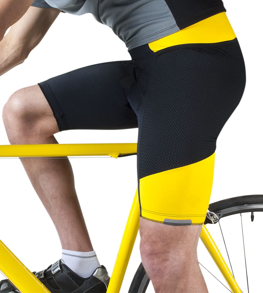 Men's Gel Touring Padded Cycling Bib Shorts with Large Mesh Storage Pockets - Made in USA | Perfect for Long Distance Biking & Road Cycling