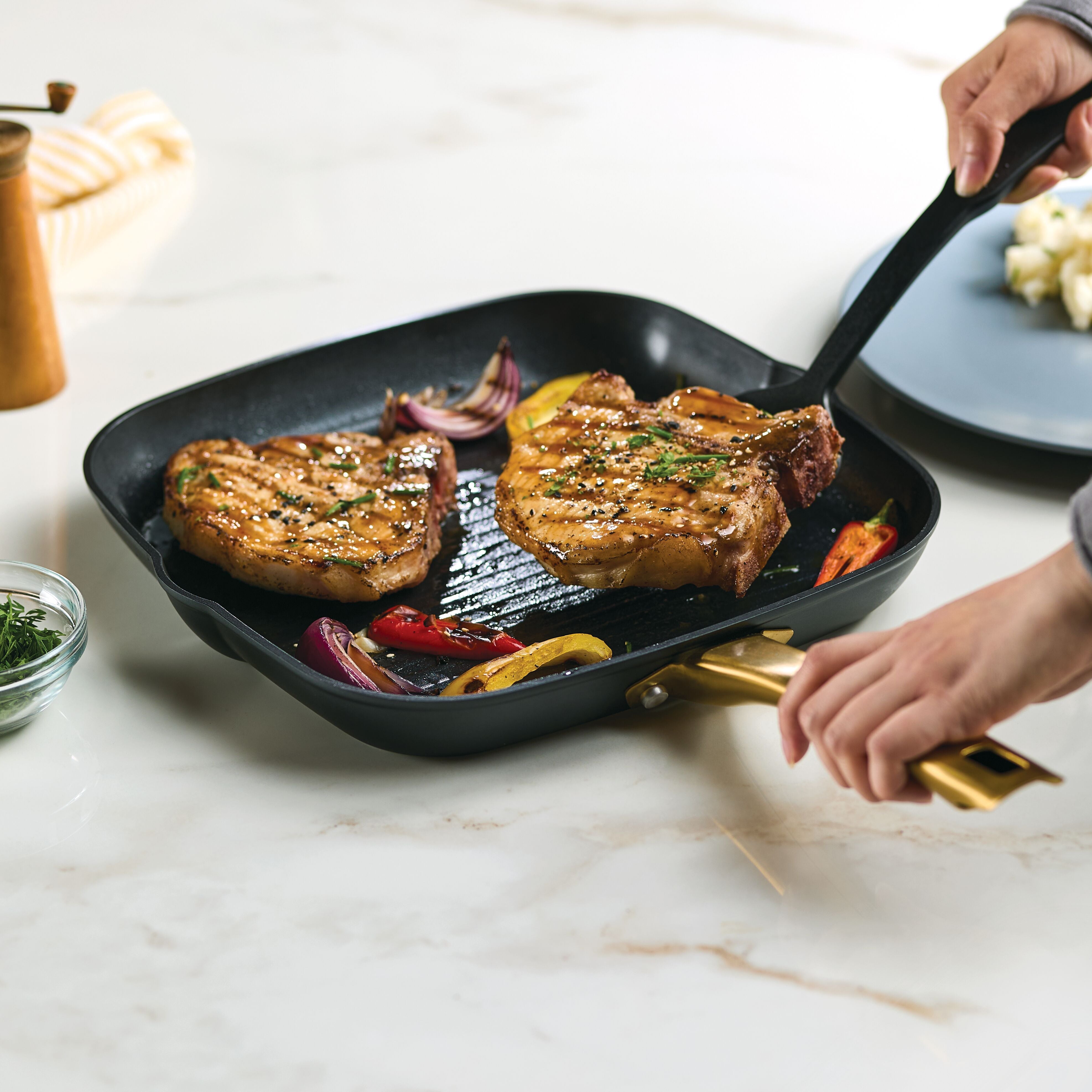 11 Inch Ceramic Nonstick Square Grill Pan - Healthy Cooking, Even Heat Distribution - Perfect for Indoor Grilling, Steaks, Vegetables & More