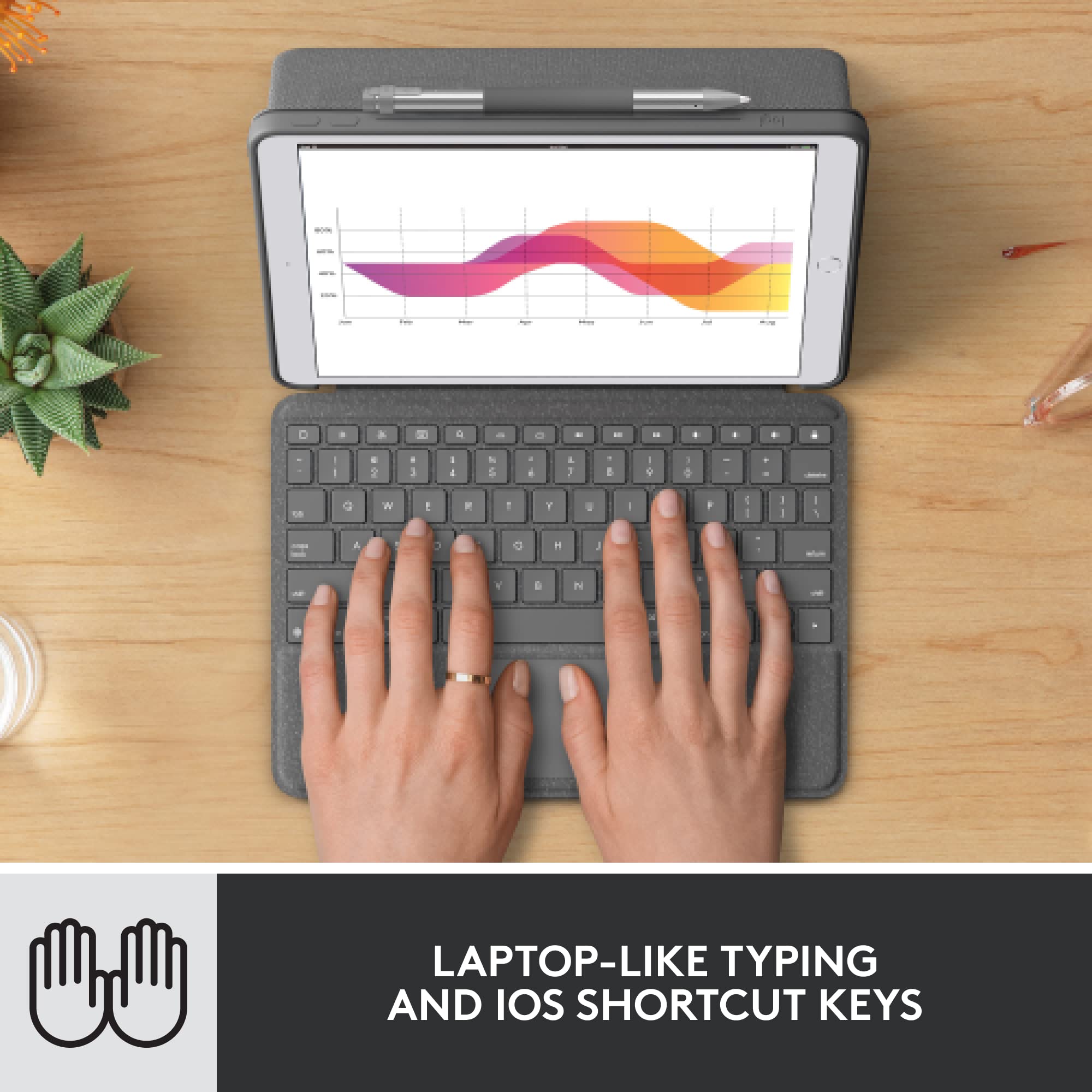 Logitech Combo Touch Keyboard Case for iPad 7th/8th/9th Generation (2019-2021) with Crayon Grey Stylus - Compatible with iPad 2018 & Newer Models - Perfect for Work, Study & Creative Projects