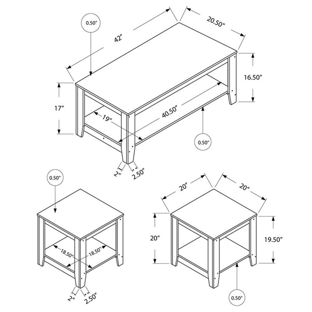 Pemberly Row Contemporary 3-Piece Coffee Table Set in Gray - Modern Living Room Furniture for Small Spaces & Home Decor