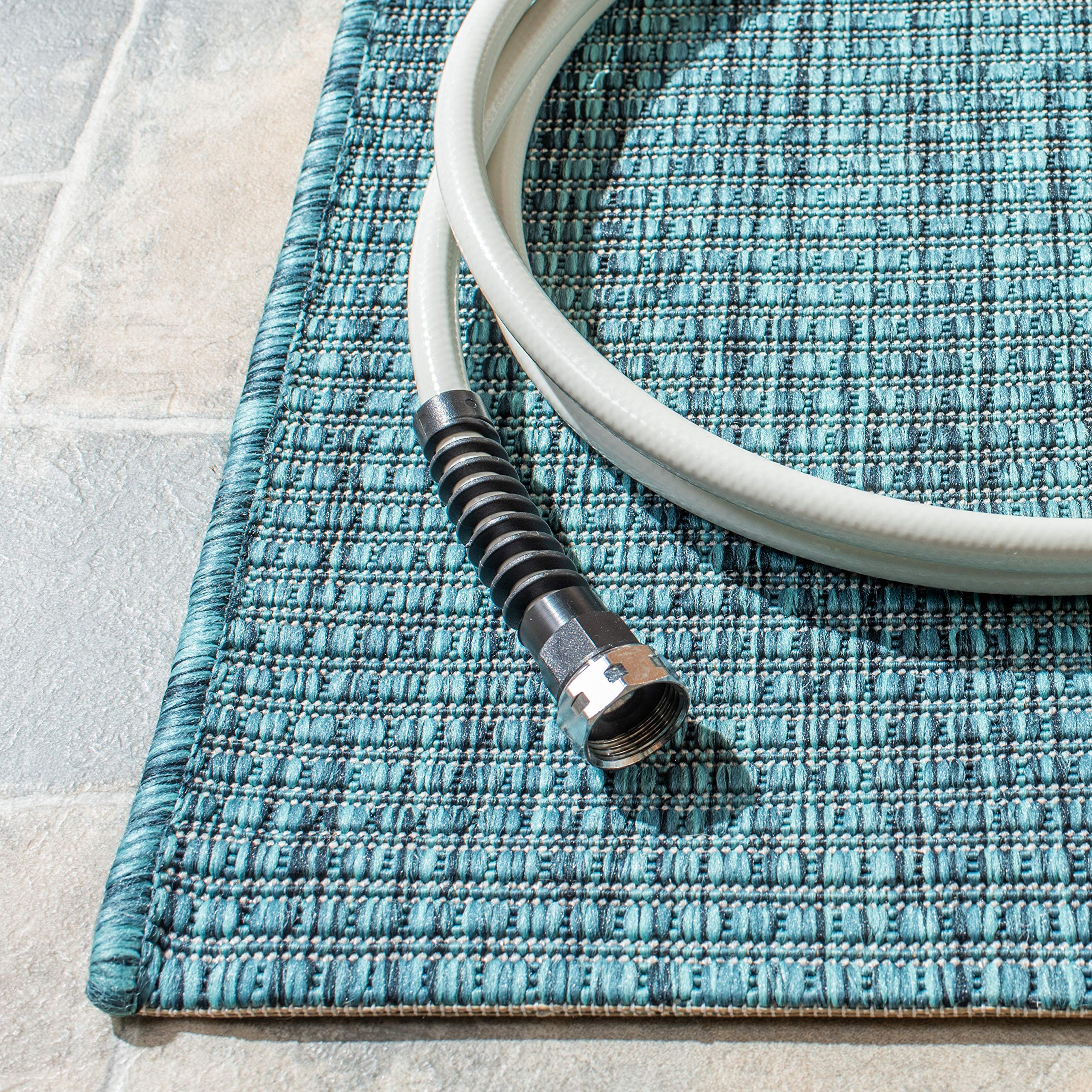 SAFAVIEH Courtyard Collection 9' x 12' Grey/Aqua Indoor Outdoor Waterproof Rug - Easy to Clean, Stain Resistant Area Carpet for Patio, Backyard, Mudroom, Deck & Poolside (Model CY8403)