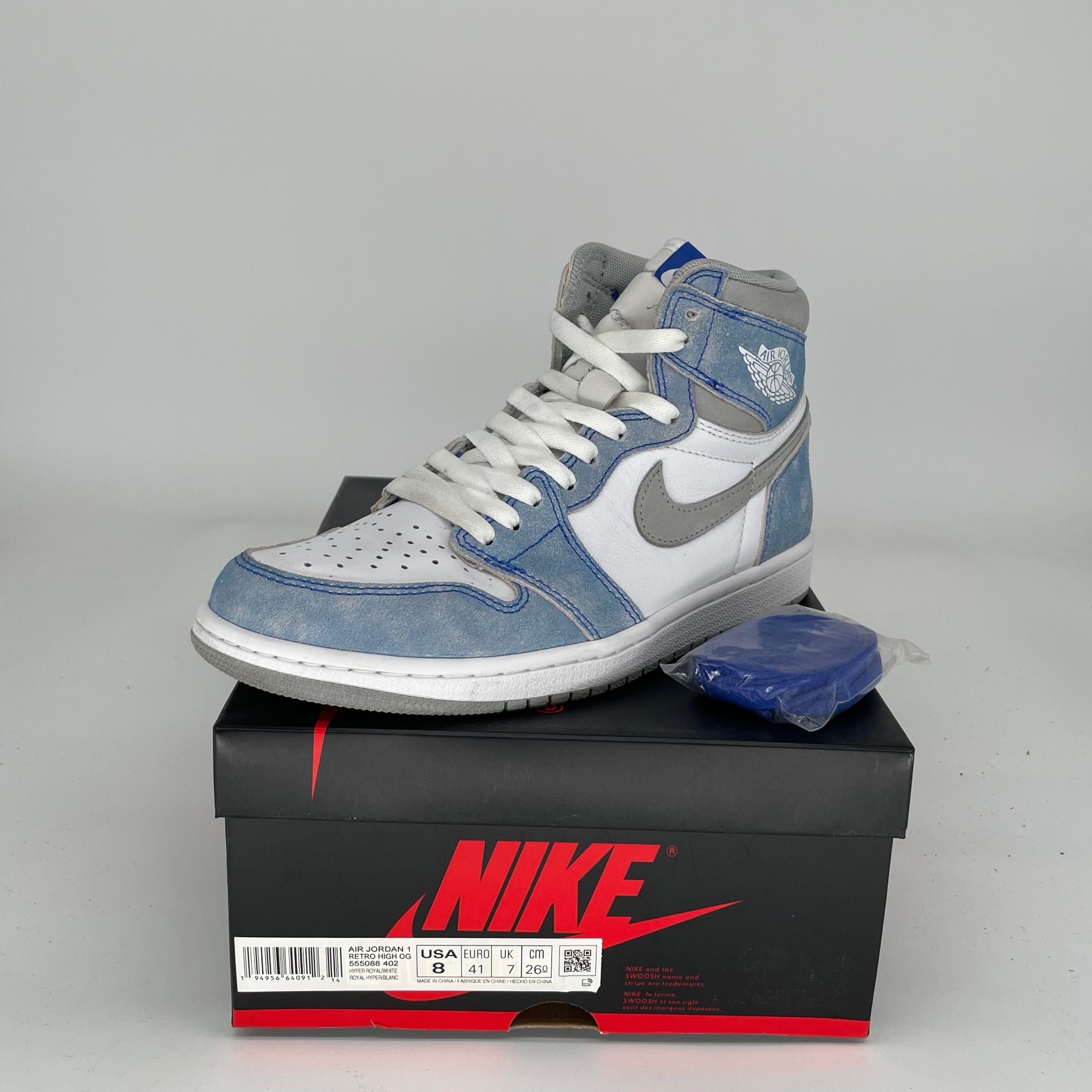 AIR JORDAN 1 HYPER ROYAL Sneakers - Men's Size 8 (555088-402) | Retro Basketball Shoes for Casual Wear & Street Style Fashion