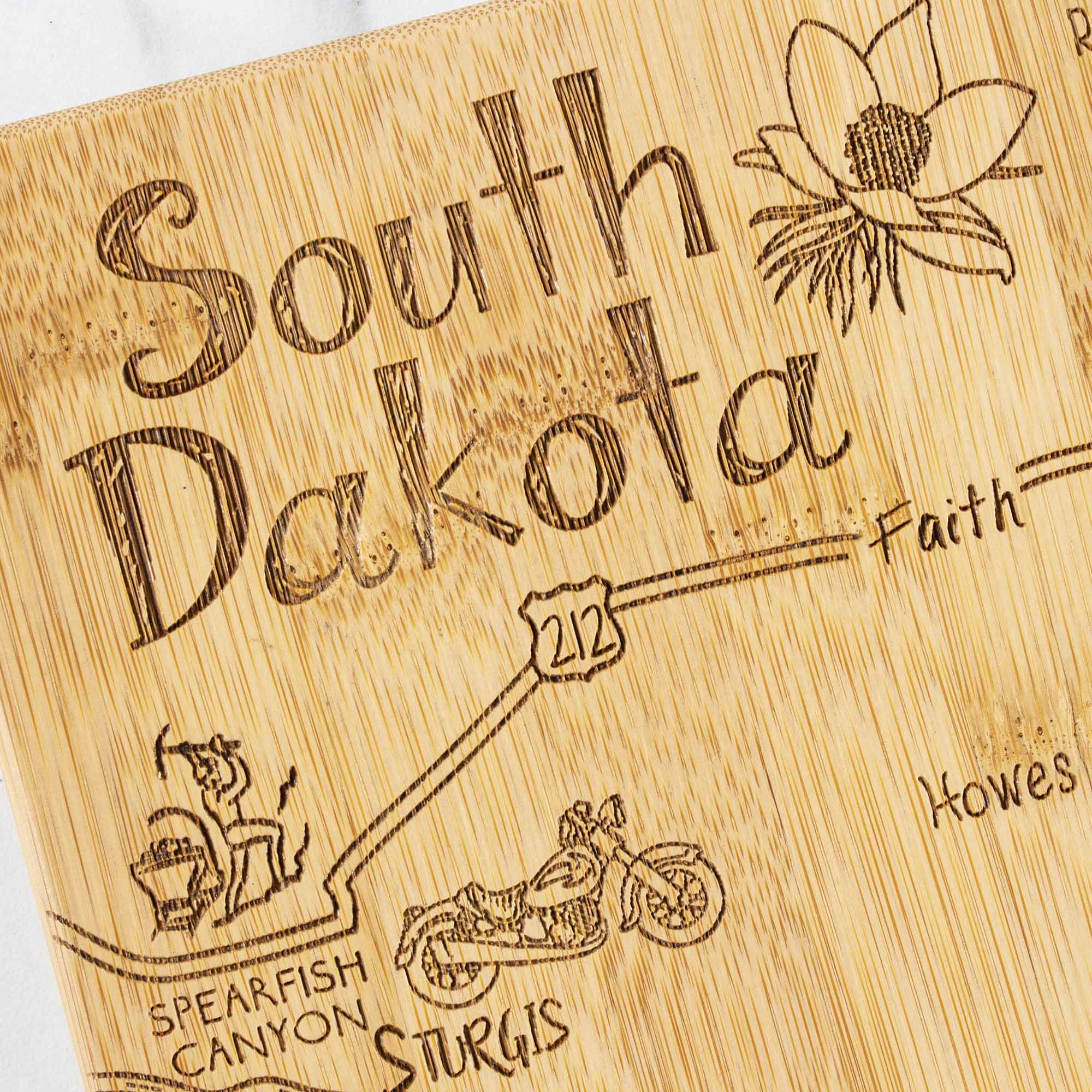 Premium South Dakota Themed Wooden Cutting Board - 9 3/4