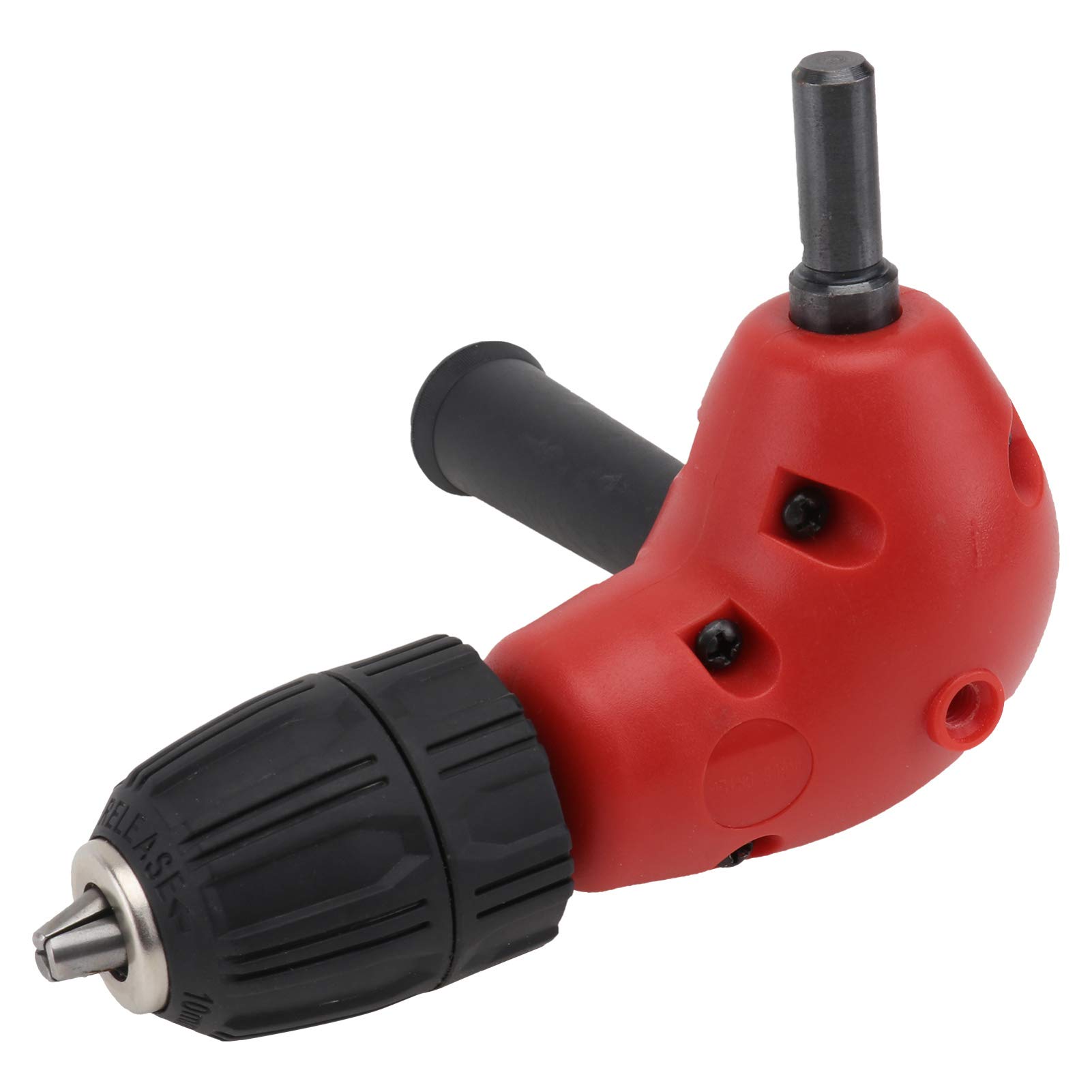 DOITOOL 90 Degree Right Angle Drill Attachment - Self-Tightening Round Drill Adapter for Electric Drills (Red) - Perfect for Tight Spaces, Cabinetry & DIY Projects