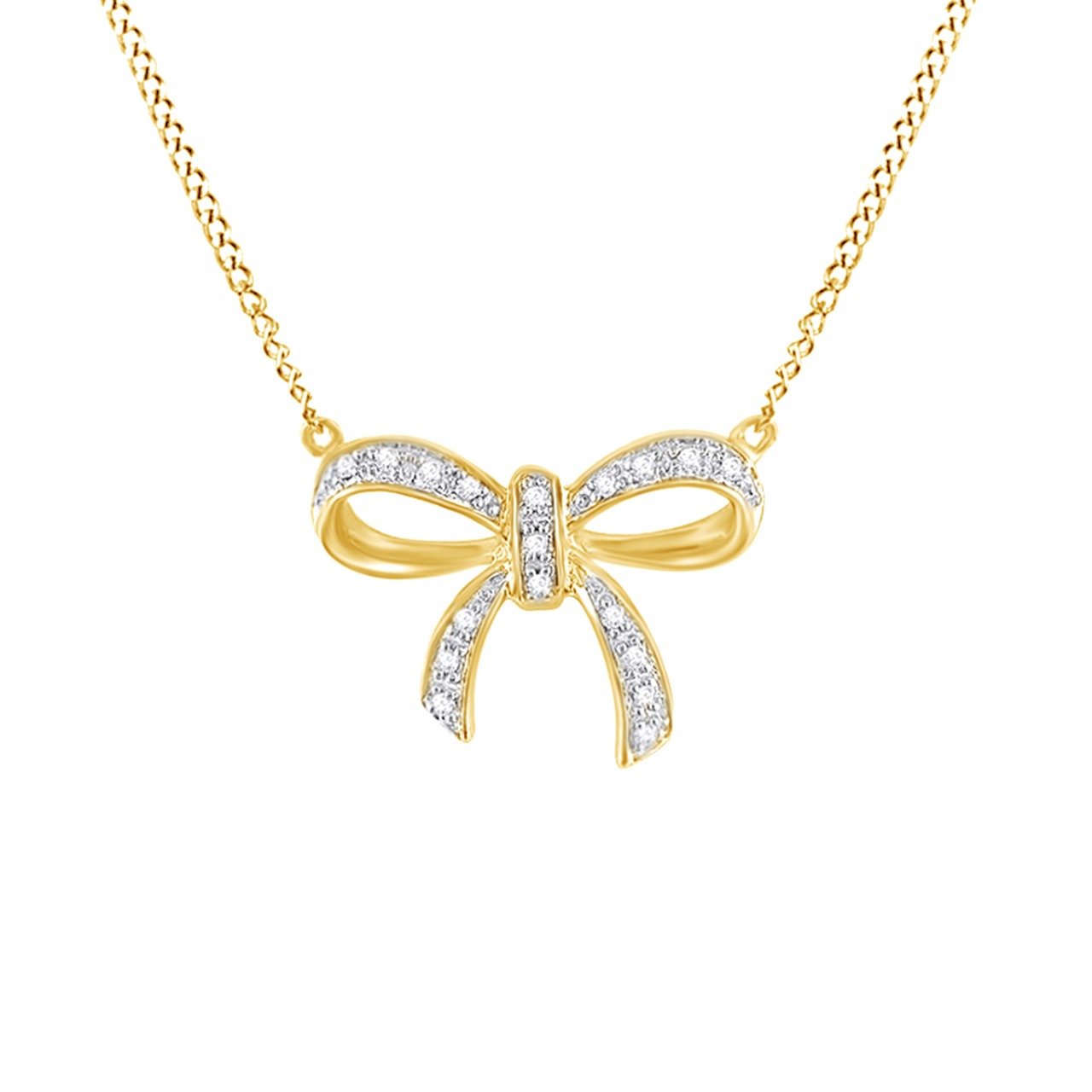 Natural Diamond Accent 14K Gold Over Sterling Silver Bow Pendant Necklace for Women - Elegant Gift for Anniversary, Valentine's Day & Special Occasions