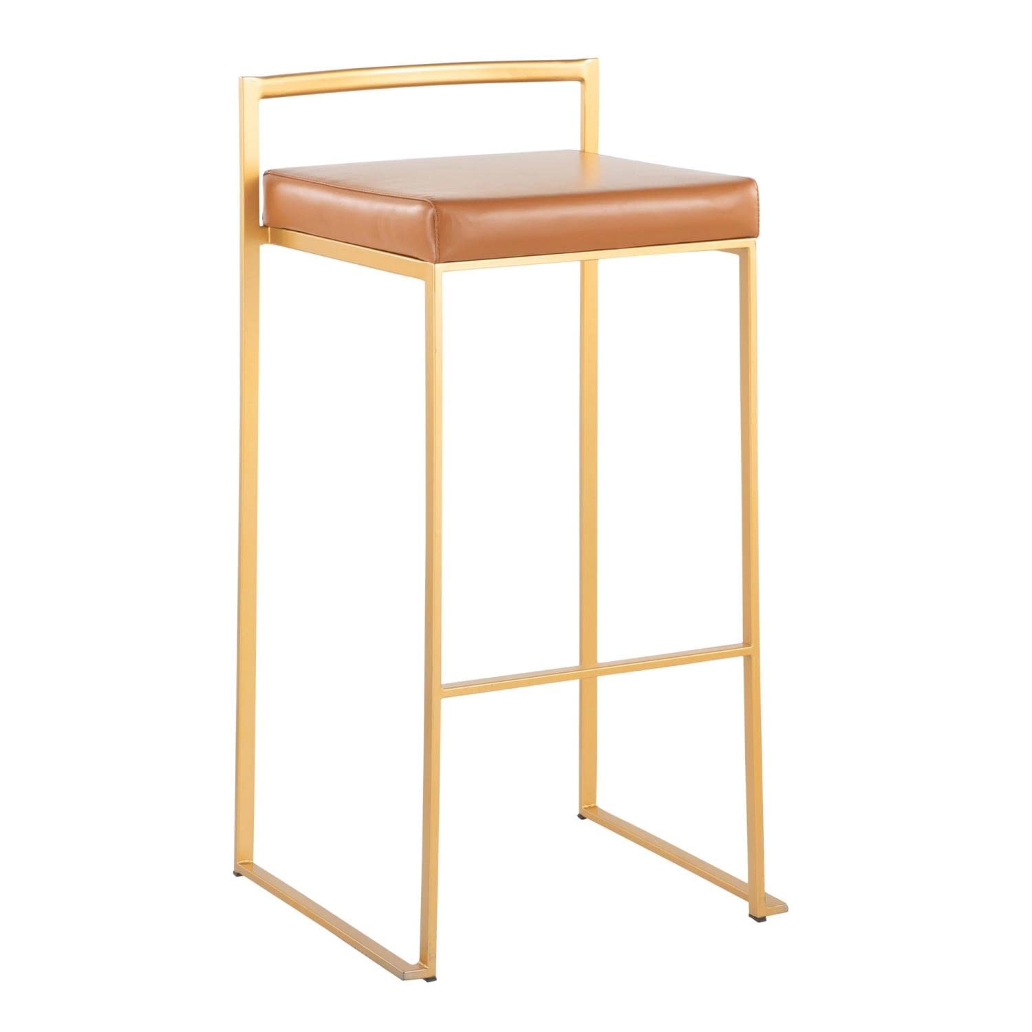 Fuji Stacker Bar Stool Set of 2 - Modern Counter Height Bar Chairs with Back Support for Kitchen Island, Breakfast Nook & Home Bar - Comfortable & Stylish Barstools for Dining & Entertaining