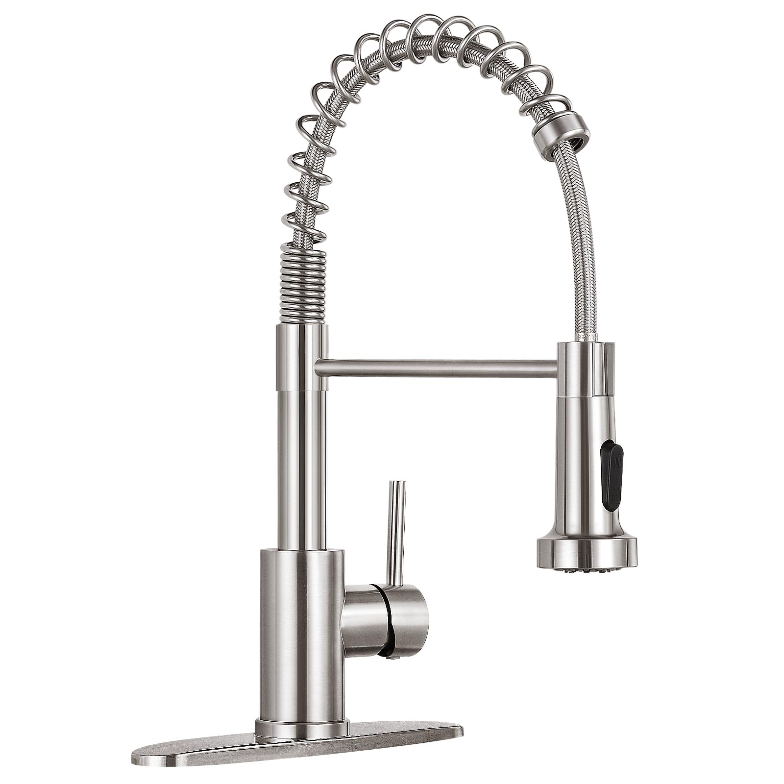 Commercial Single Handle Kitchen Faucet with Pull Down Sprayer - Brushed Nickel Finish for Farmhouse, RV, Camper, Laundry & Wet Bar Sinks - Durable & Stylish for Home, Restaurant & Outdoor Use