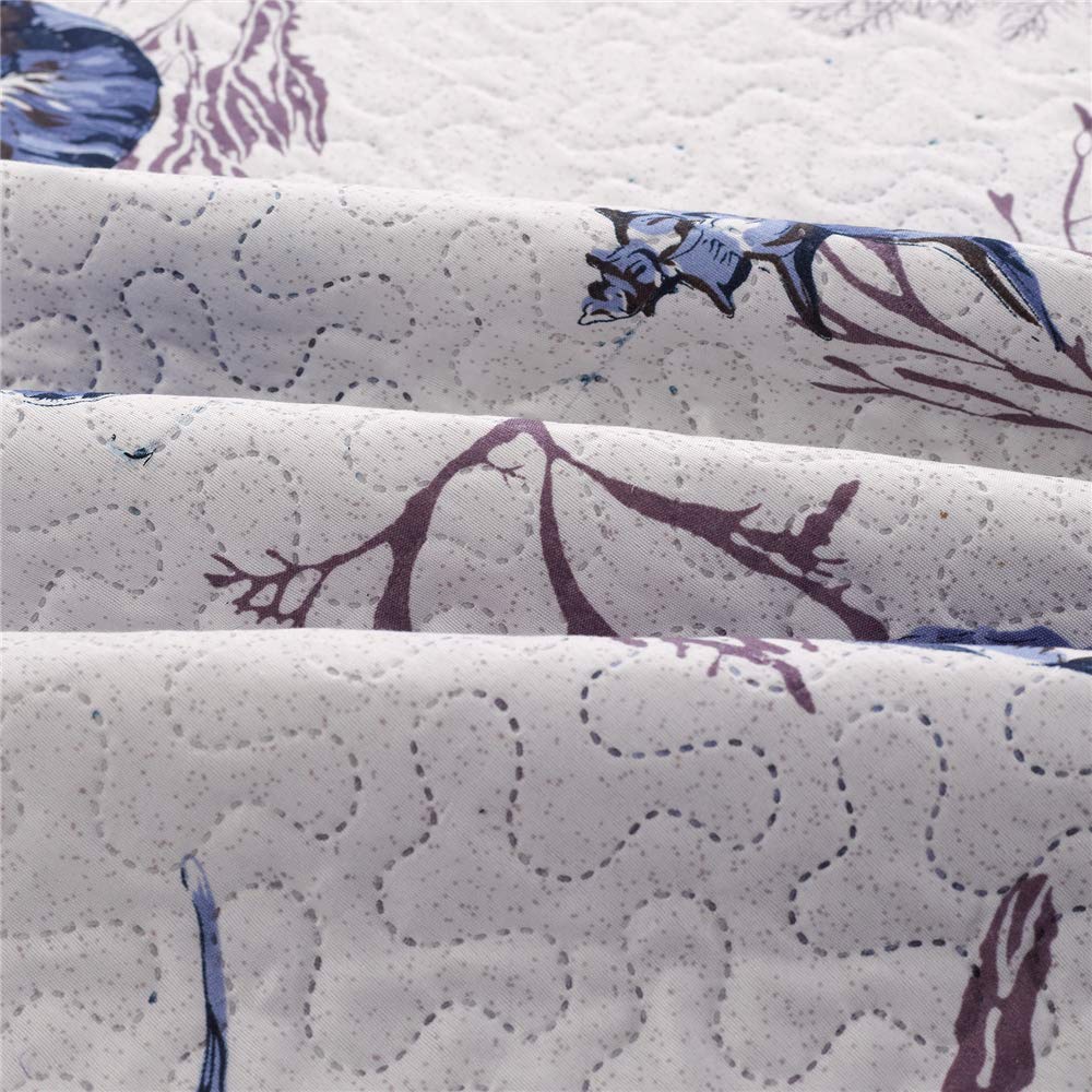 **Twin Size Reversible Beach Quilt Set - Coastal Ocean Theme with Starfish & Conch Shell Design - Lightweight Summer Bedspread Coverlet - Blue Home Decor for Bedroom, Guest Room & Vacation Homes**    *(Perfect for beach houses, coastal-themed bedrooms, or adding a breezy summer vibe to any space!)*