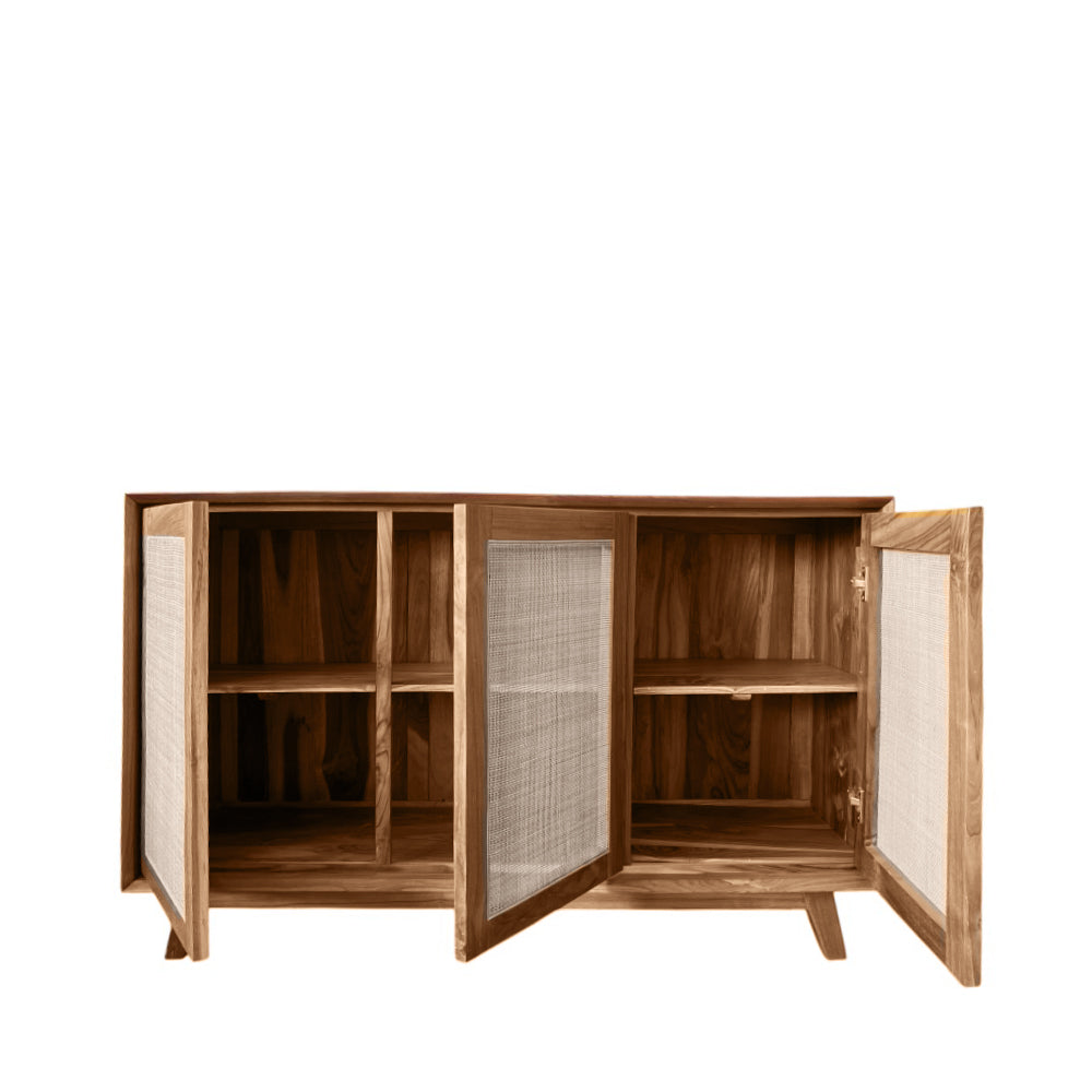 Rattan Sideboard with Storage - Natural Woven Rattan Buffet Cabinet for Dining Room, Living Room & Entryway - Stylish Home Decor & Organizer