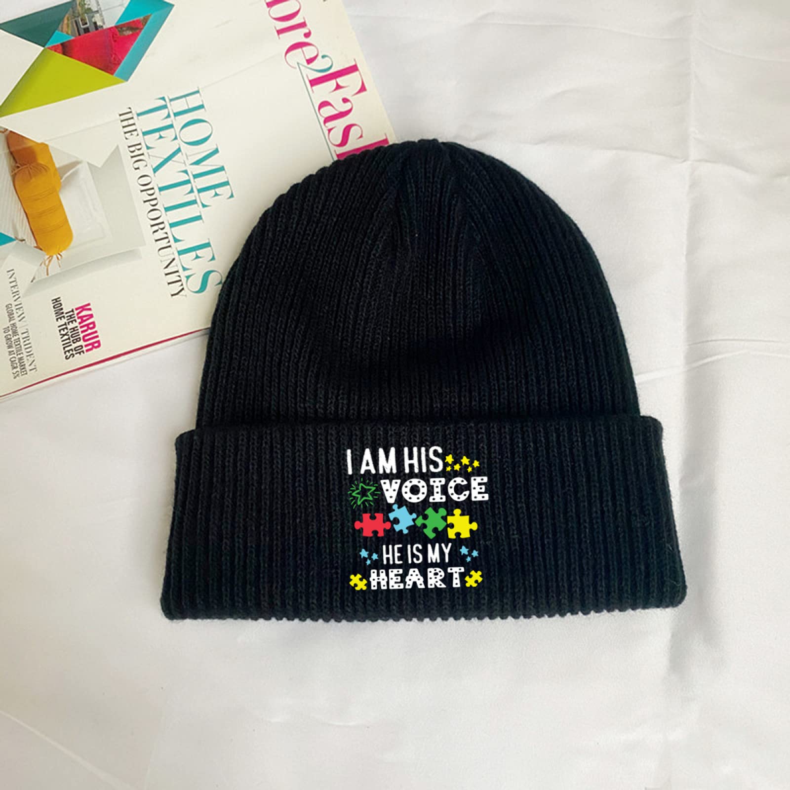 Autism Awareness Beanie - Unisex Cuffed Skull Knit Hat for Adults & Kids - Black - Support Autism Acceptance & Awareness - Perfect for Daily Wear, Fundraisers & Awareness Events
