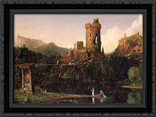 Thomas Cole Italian Scenery Landscape Canvas Art - 24x18 Inch Black Ornate Wood Framed Wall Decor for Living Room, Bedroom & Office