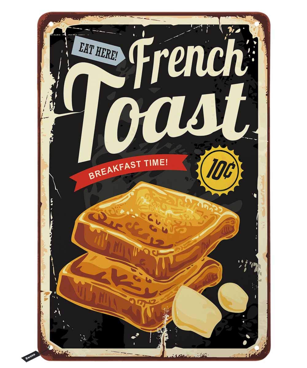 Vintage French Toast Restaurant Tin Sign - 12x8 Inch Retro Breakfast Metal Wall Decor for Bars, Cafes, Pubs & Home Kitchen - Perfect for Vintage Themed Restaurants & Coffee Shop Decor