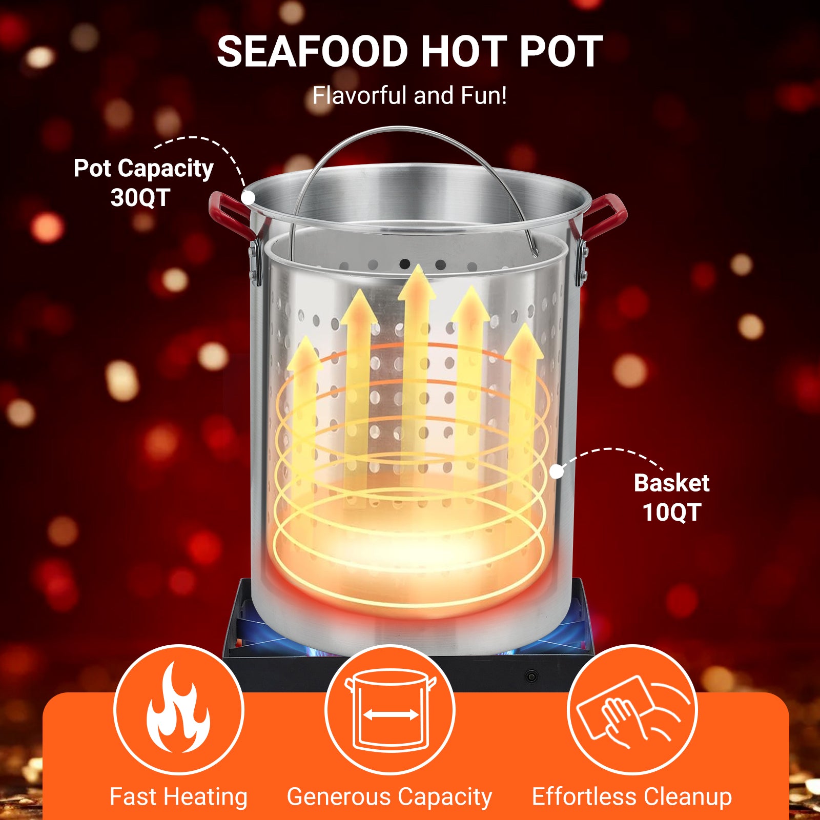 GARVEE 30 QT Turkey Fryer & 10 QT Fish Fryer Kit - 50,000 BTU Propane Stove, Aluminum Outdoor Deep Fryer with Baskets, Thermometer & Turkey Rack - Perfect for Thanksgiving, Seafood Boiling & Outdoor Cooking