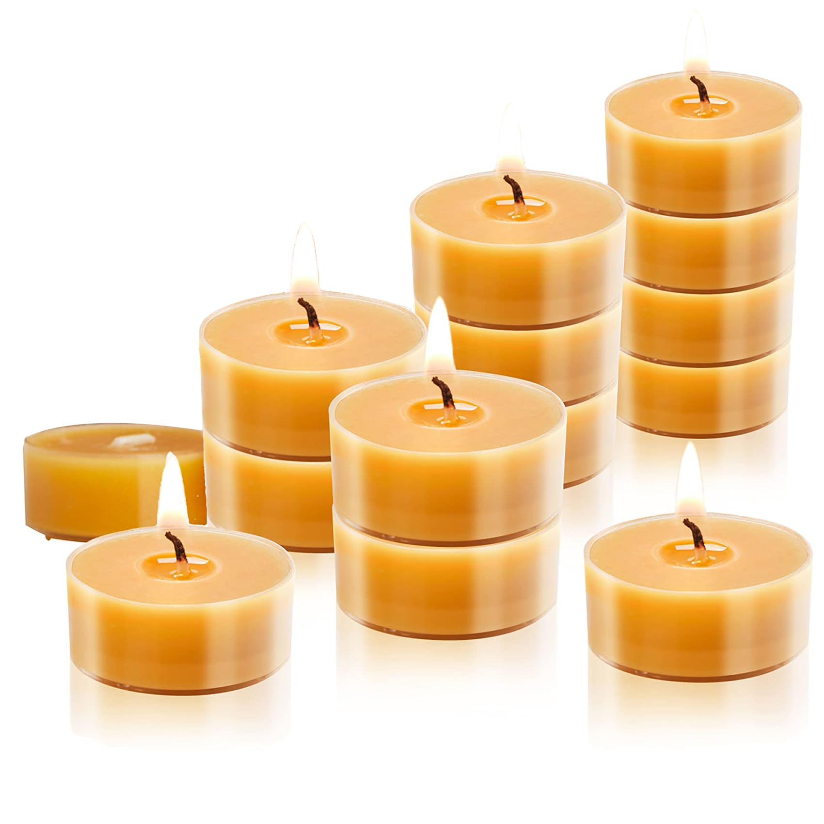 Natural Beeswax Tealight Candles - 12 Pack Long-Lasting (4 Hours Each) Eco-Friendly Tea Lights for Home Decor, Romantic Dinner, Spa Relaxation & Wedding Ambiance