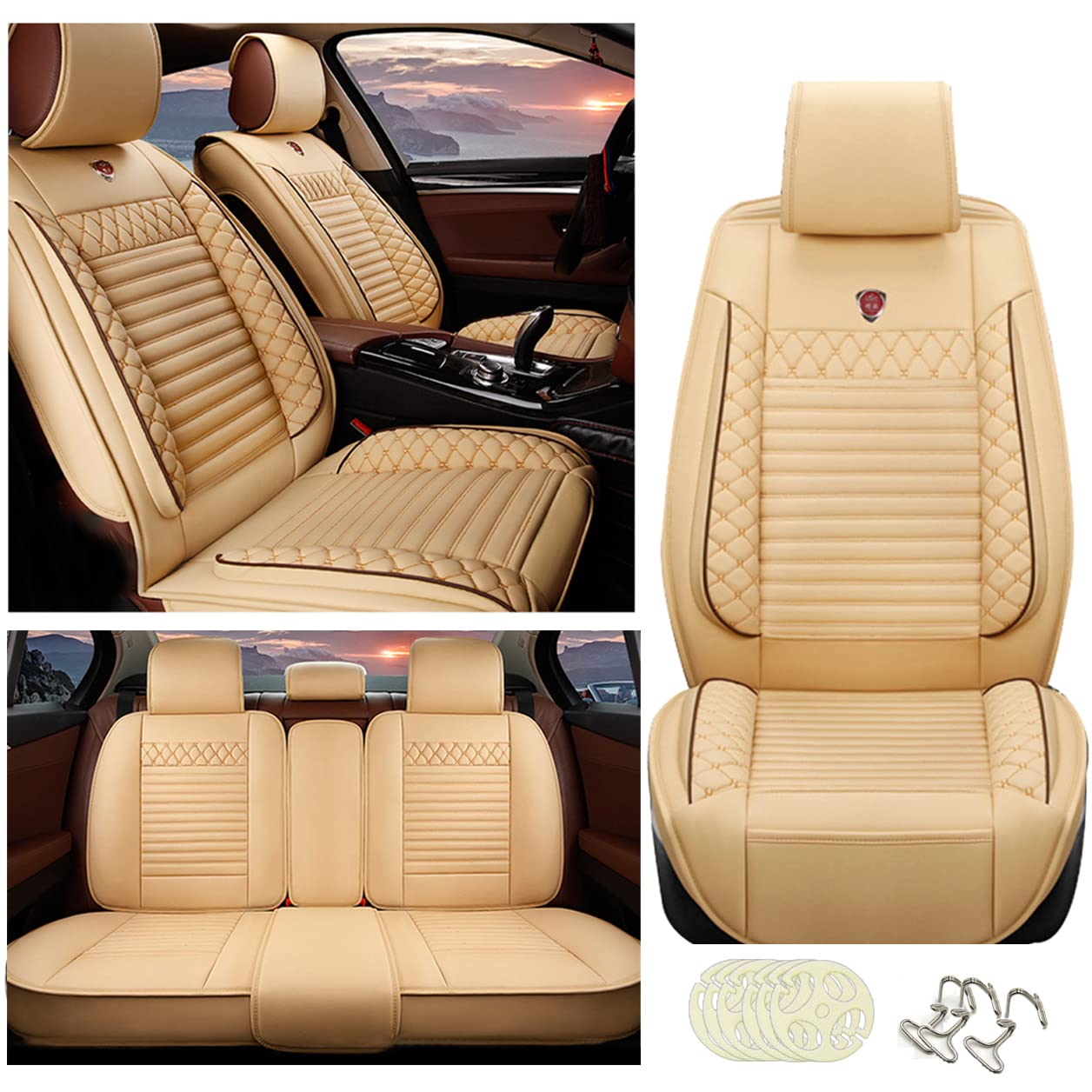 Rasiarpio 5-Seat Car Covers for BMW X1 X2 X3 X4 X5 X6 Z4 - Waterproof Front & Rear Seat Protectors (Beige) - Perfect for Road Trips, Daily Commutes & Pet Protection