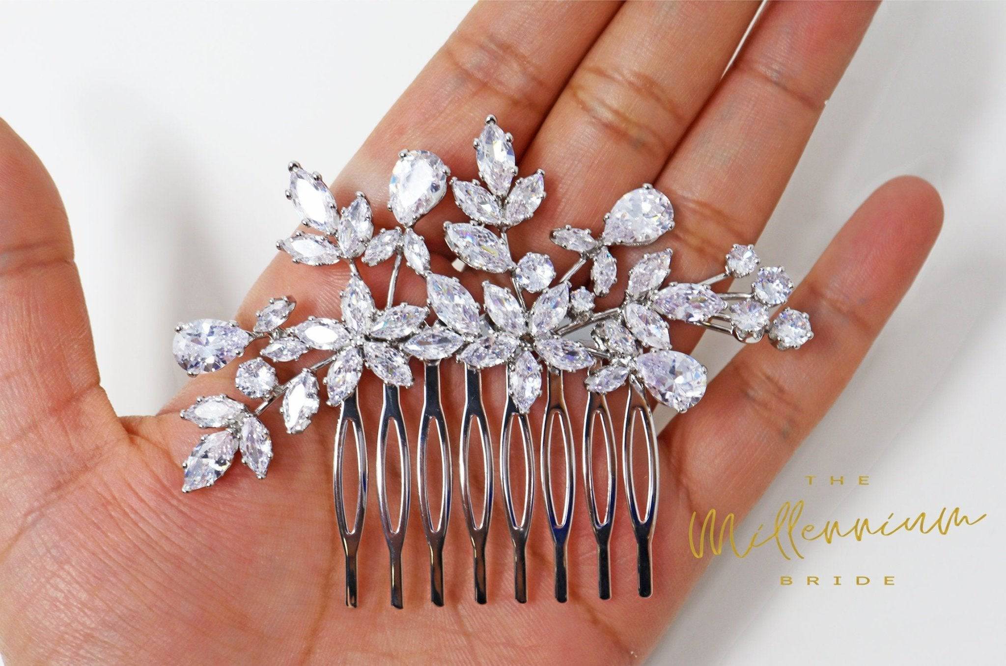 **Elegant Cubic Zirconia Diamond Flower Vine Leaves Bridal Hair Comb – Wedding Hair Accessories for Brides, Bridesmaids & Special Occasions**