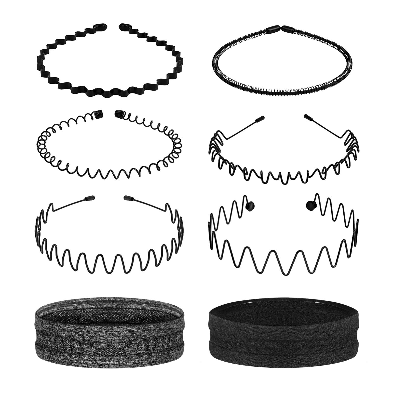 Unisex Metal Wavy Hairband - Soft Elastic Stretch Headband for Men & Women (8Pcs) - Perfect for Sports, Workouts, Yoga & Everyday Fashion