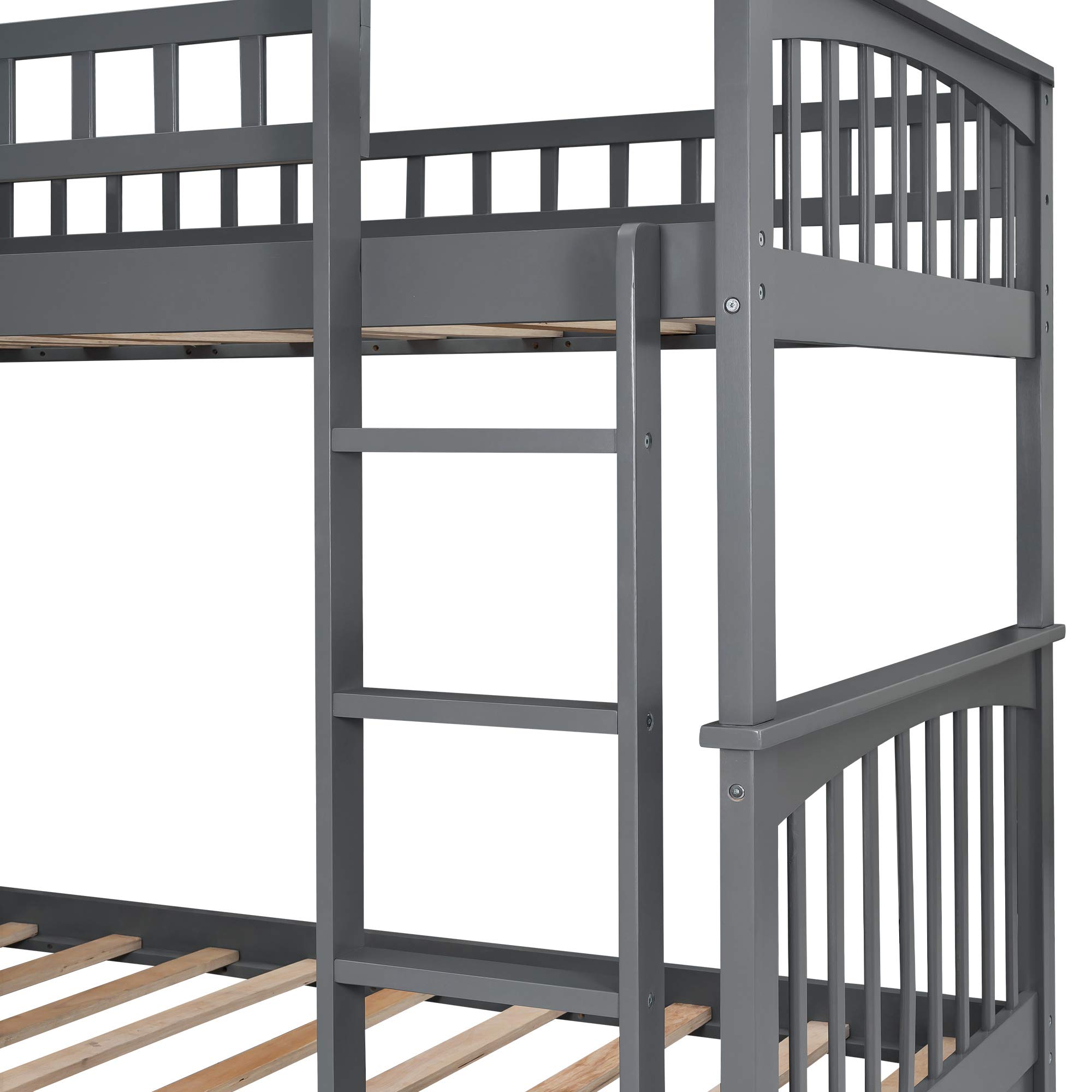 P PURLOVE Twin Over Twin Bunk Bed with 2 Storage Drawers - Space-Saving Wood Convertible Bunk Bed Frame for Kids & Teens - Can Be Divided into 2 Daybeds - Gray - Perfect for Small Bedrooms, Guest Rooms & Dormitories