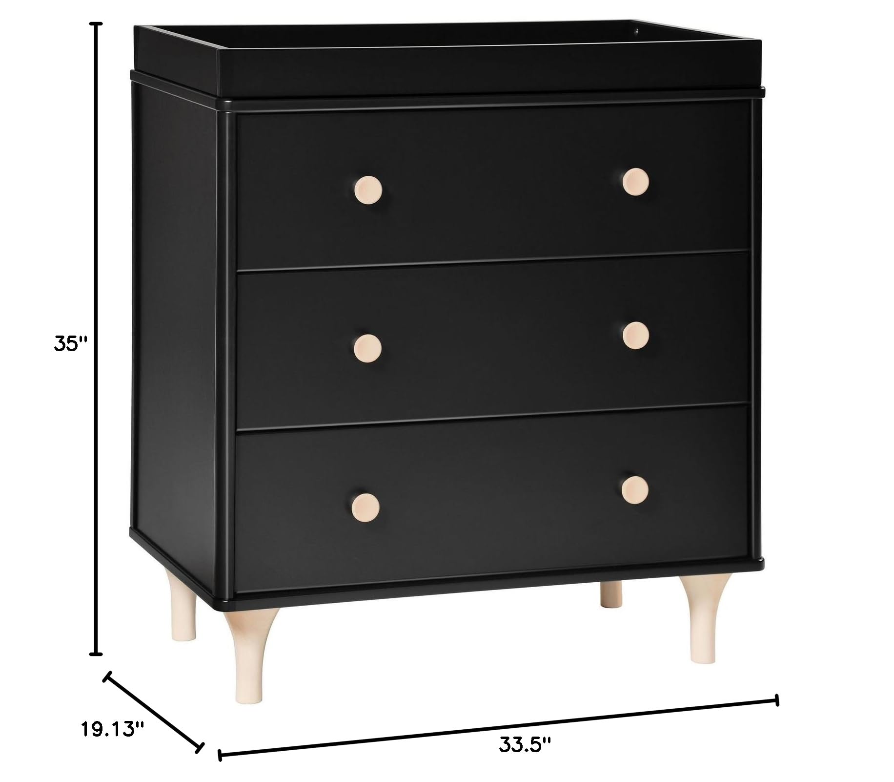 Babyletto Lolly 3-Drawer Changing Table Dresser with Removable Changing Tray - Black & Washed Natural Finish, Greenguard Gold Certified | Nursery Furniture for Diaper Changing & Baby Storage