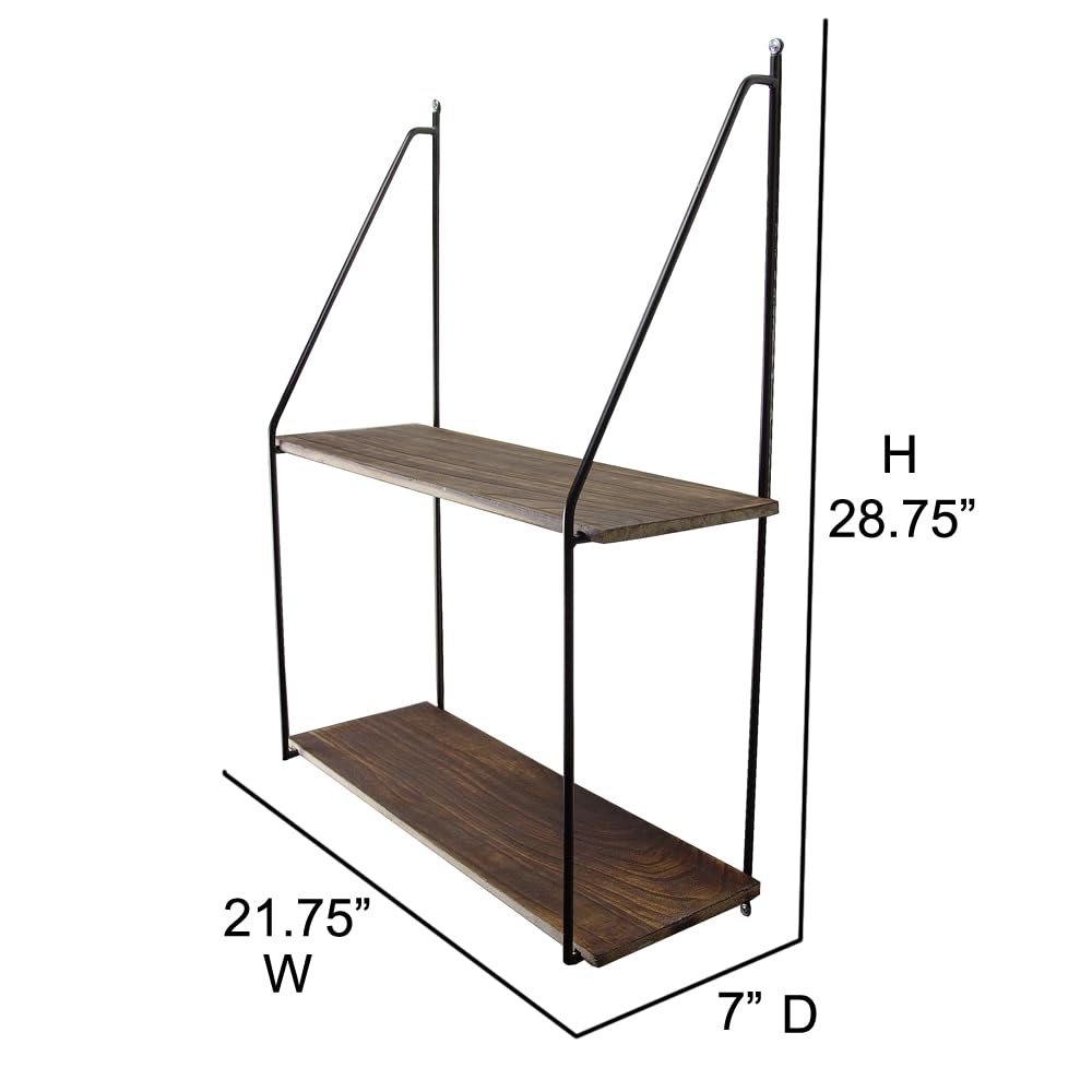 Admired By Nature 2-Tier Wall Mount Shelf - Rustic Farmhouse Floating Shelves for Bedroom & Living Room - Dark Brown Wood Wall Organizer - Perfect for Home Decor, Books & Display (1 Unit)