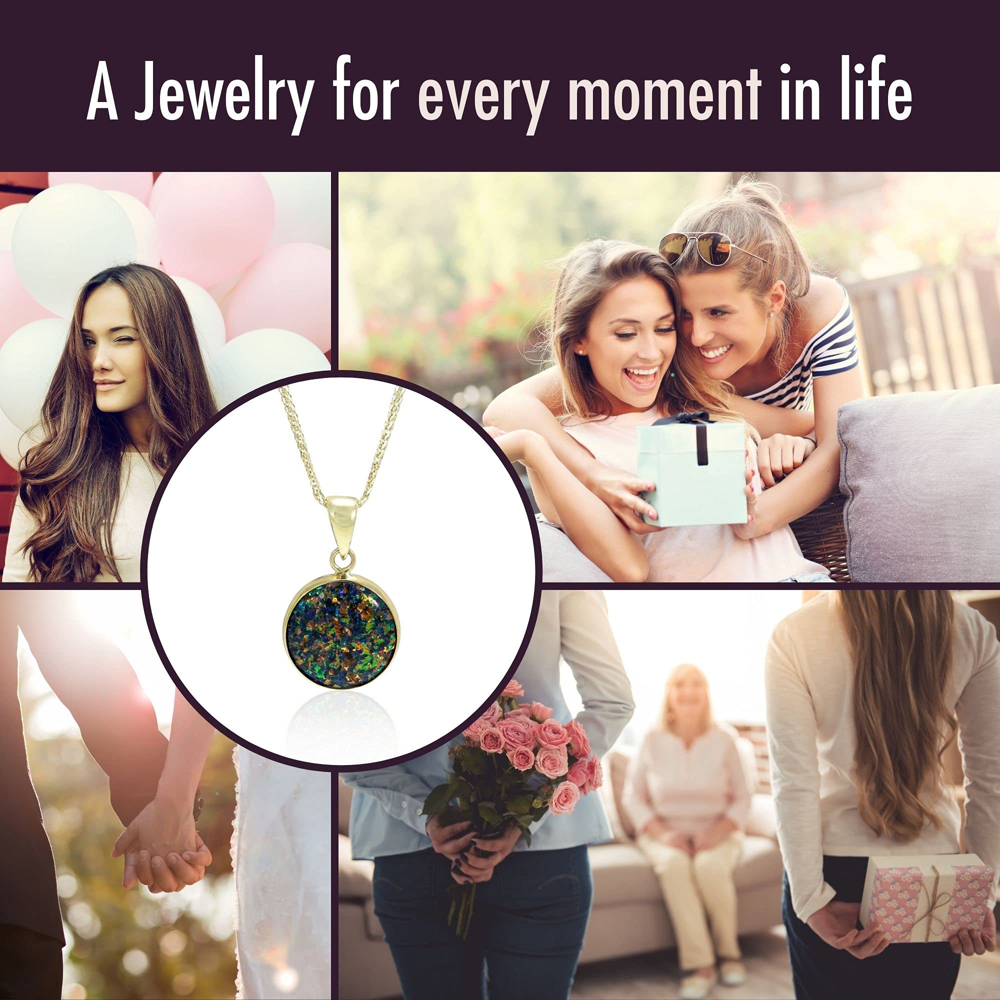 14K Solid Gold Black Opal Pendant Necklace for Women | Elegant Gold Gemstone Jewelry for Weddings, Parties & Formal Events | Dainty Opal Necklace Gift for Her