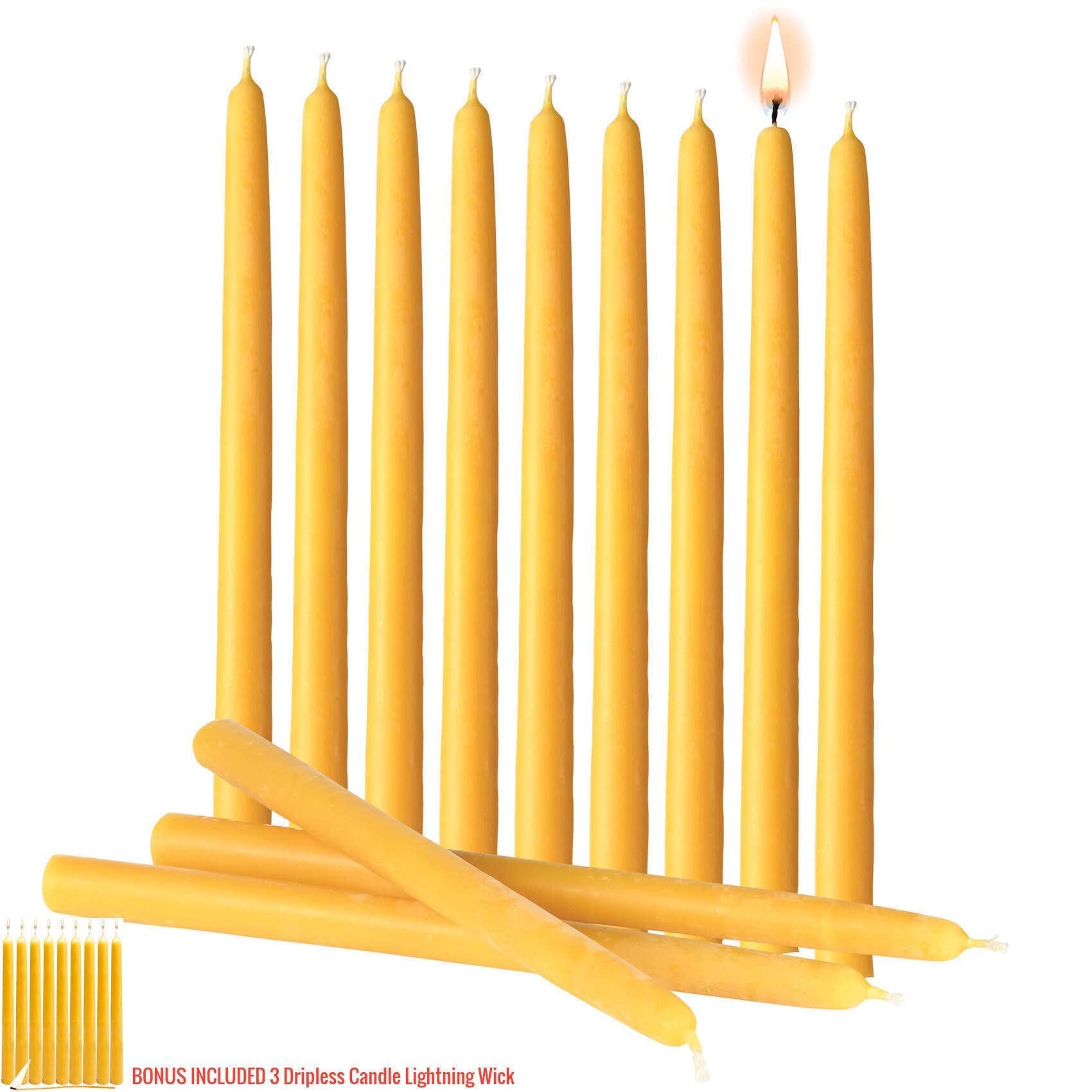 100% Pure Natural Beeswax Taper Candles - Unscented, Chemical-Free Cotton Wicks, Decorative (12 Pack, 4-Hour Burn Time) | Made in USA Since 1956 | Perfect for Romantic Dinners, Wedding Decor & Holiday Centerpieces