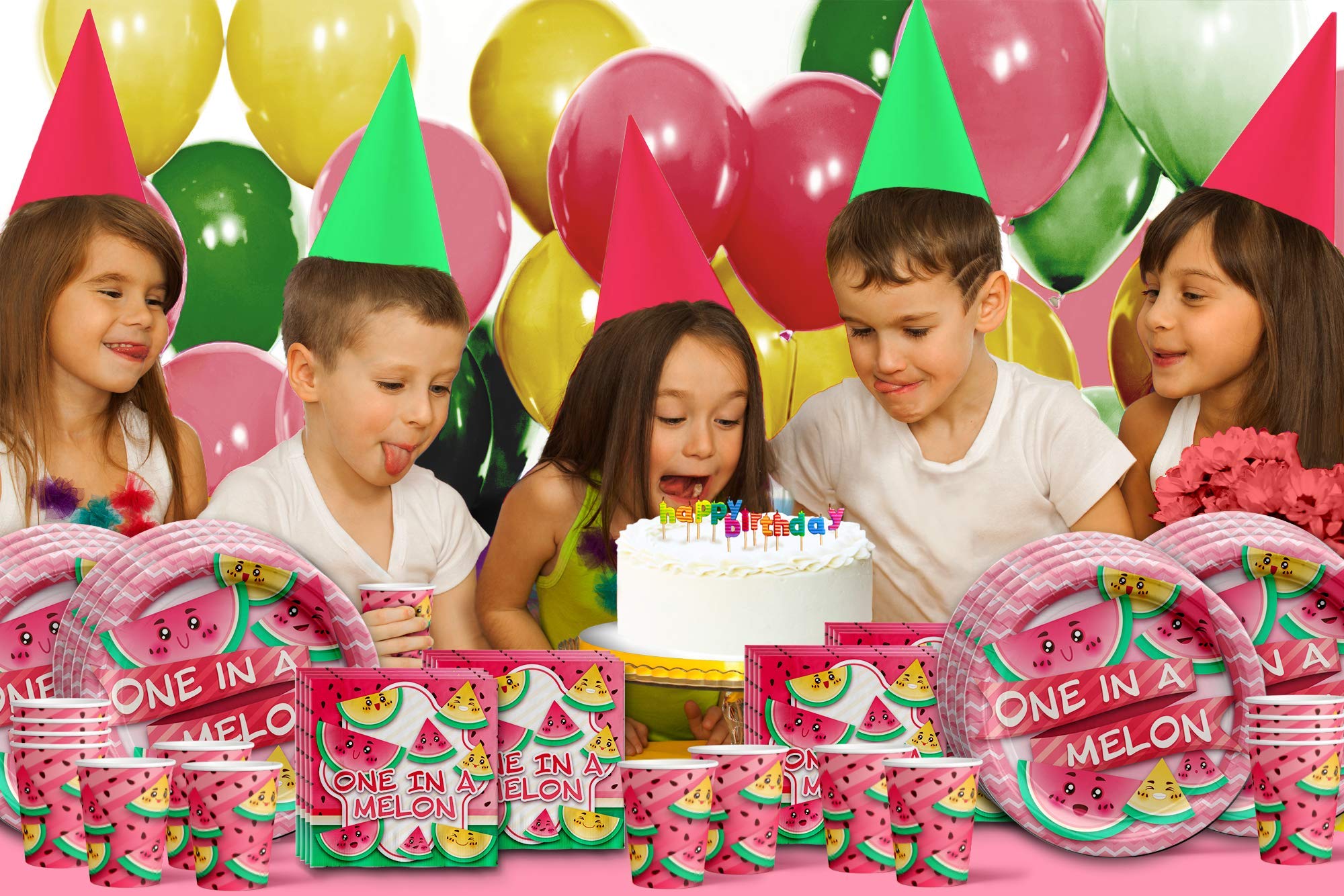 One in a Melon 1st Birthday Party Supplies Set - 16-Piece Tableware Kit with Plates, Napkins & Cups for Baby's First Birthday Celebration - Perfect for Summer Parties, Watermelon Themed Events & Milestone Celebrations
