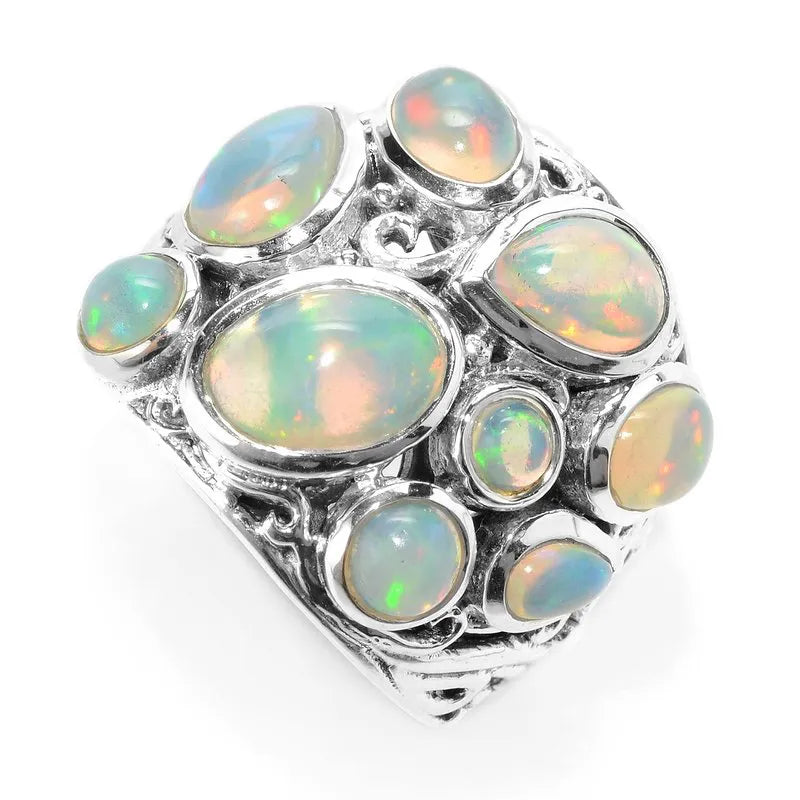 Amanzi Opal Ring - Genuine Natural Opal Jewelry for Women, Elegant Sterling Silver Band, Perfect for Engagement, Wedding, Anniversary & Everyday Wear