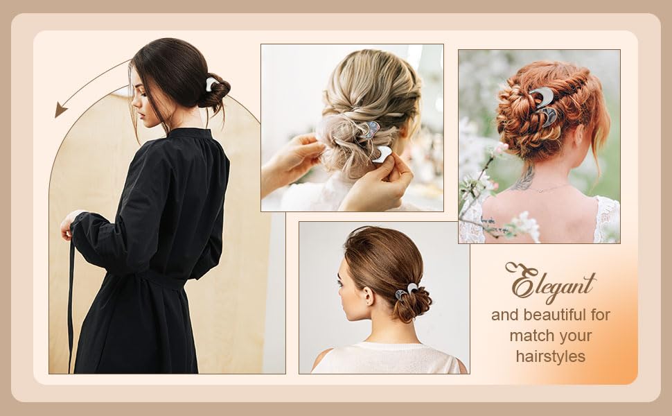 INSIME Elegant Marble Hair Stick for Women - 4 Pack Premium Metal Hair Bun Sticks with Stylish Design for Updos, Buns & Special Occasions