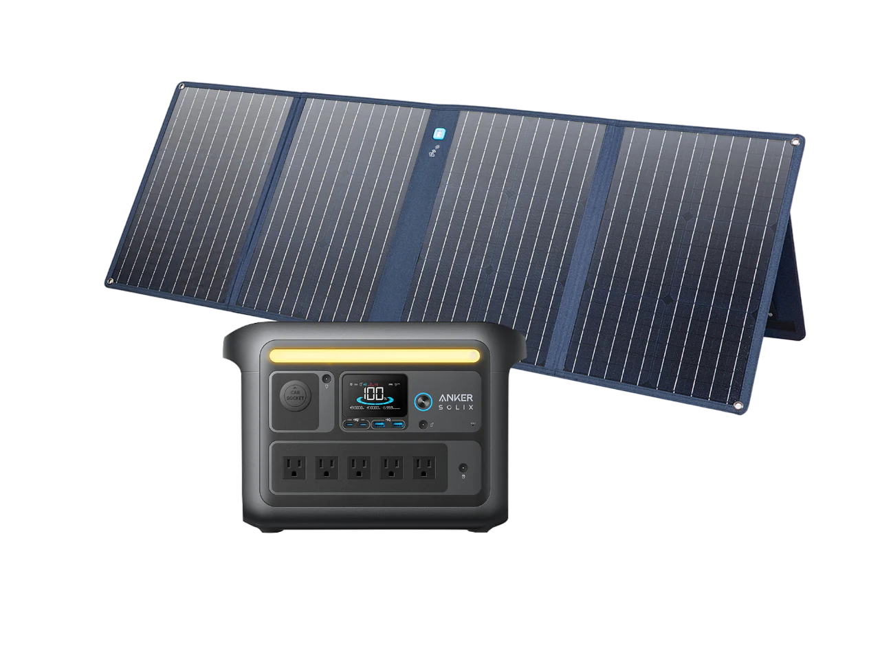 Anker SOLIX C800X Solar Generator with 100W Portable Solar Panel - Reliable Off-Grid Power for Camping, RV Trips & Emergency Backup