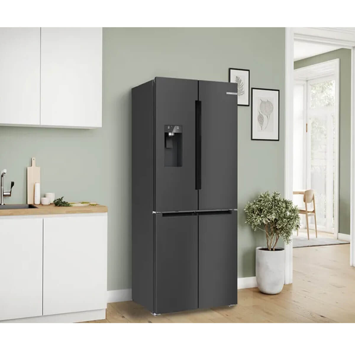 Bosch Series 6 36-Inch Quad Door Refrigerator with Ice Maker & Plumbed Water Dispenser - Stainless Steel KFD96AXEAA - Perfect for Modern Kitchens & Entertaining