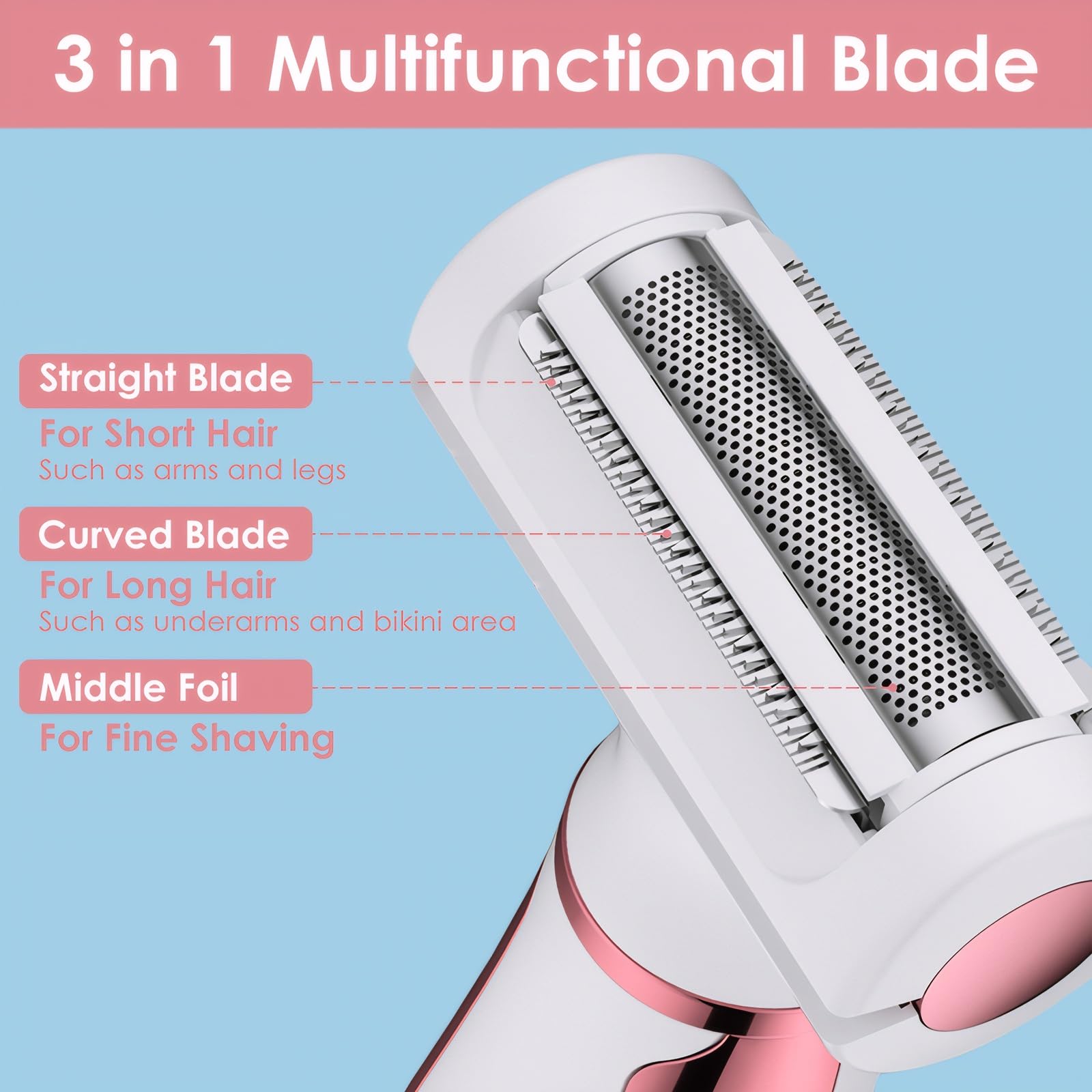 4-in-1 Electric Razor for Women - Rechargeable Cordless Shaver & Trimmer for Face, Arms, Legs, Underarm & Bikini Area - Portable Hair Removal for Travel & Home Use