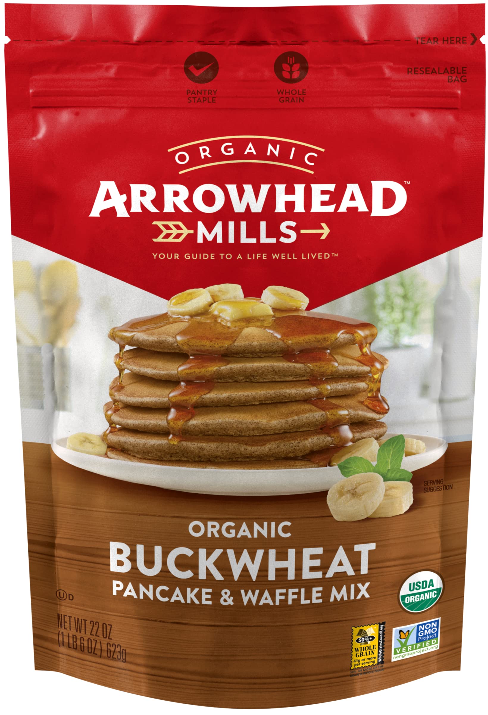 Organic Buckwheat Pancake & Waffle Mix by Arrowhead Mills - 26oz (Pack of 6) | Gluten-Free Breakfast Mix for Healthy Pancakes & Waffles | Perfect for Family Brunch & Camping Trips