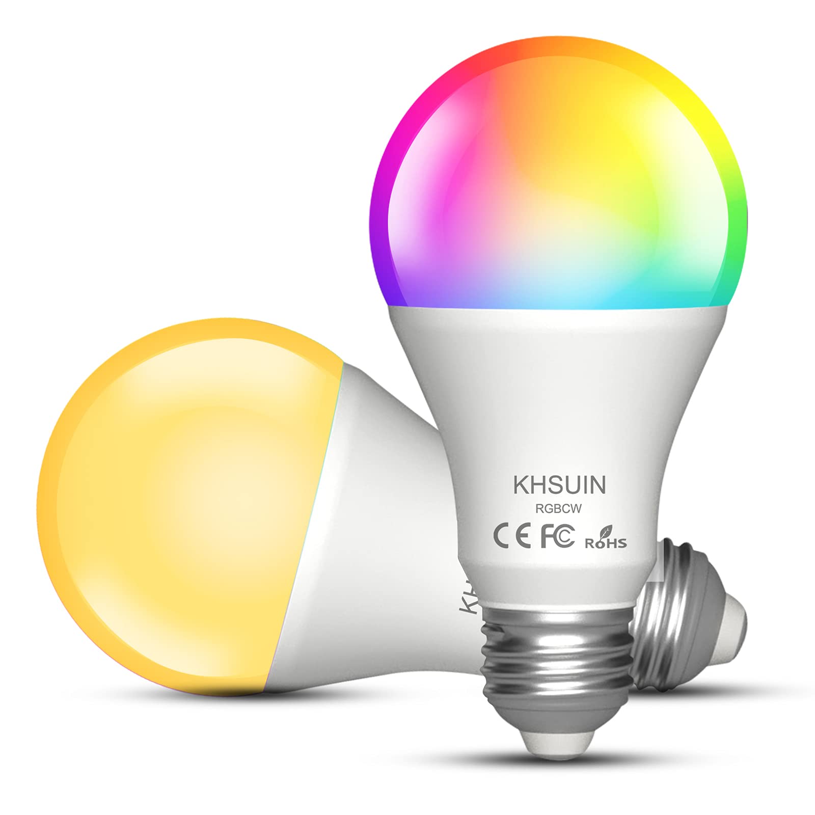 KHSUIN Smart Light Bulbs - Dimmable 2700K-6500K RGBCW Color Changing WiFi Bulb (2 Pack) - Works with Alexa, Echo & Google Home - E26 A19 80W Equivalent - Perfect for Bedroom, Living Room & Smart Home Lighting