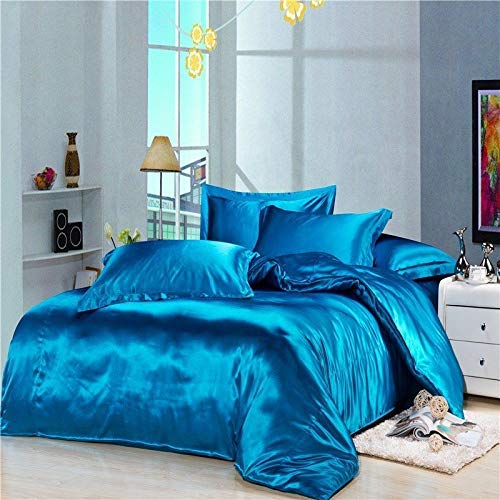 Luxury Silk Satin Comforter King/Cal King Size - 300 GSM Down Alternative Bedding Set | Box Stitched Hotel Quality Quilt | Ultra Soft & Fluffy Machine Washable Duvet Insert (Turquoise Blue) for Master Bedroom, Guest Room & Luxury Hotel Decor